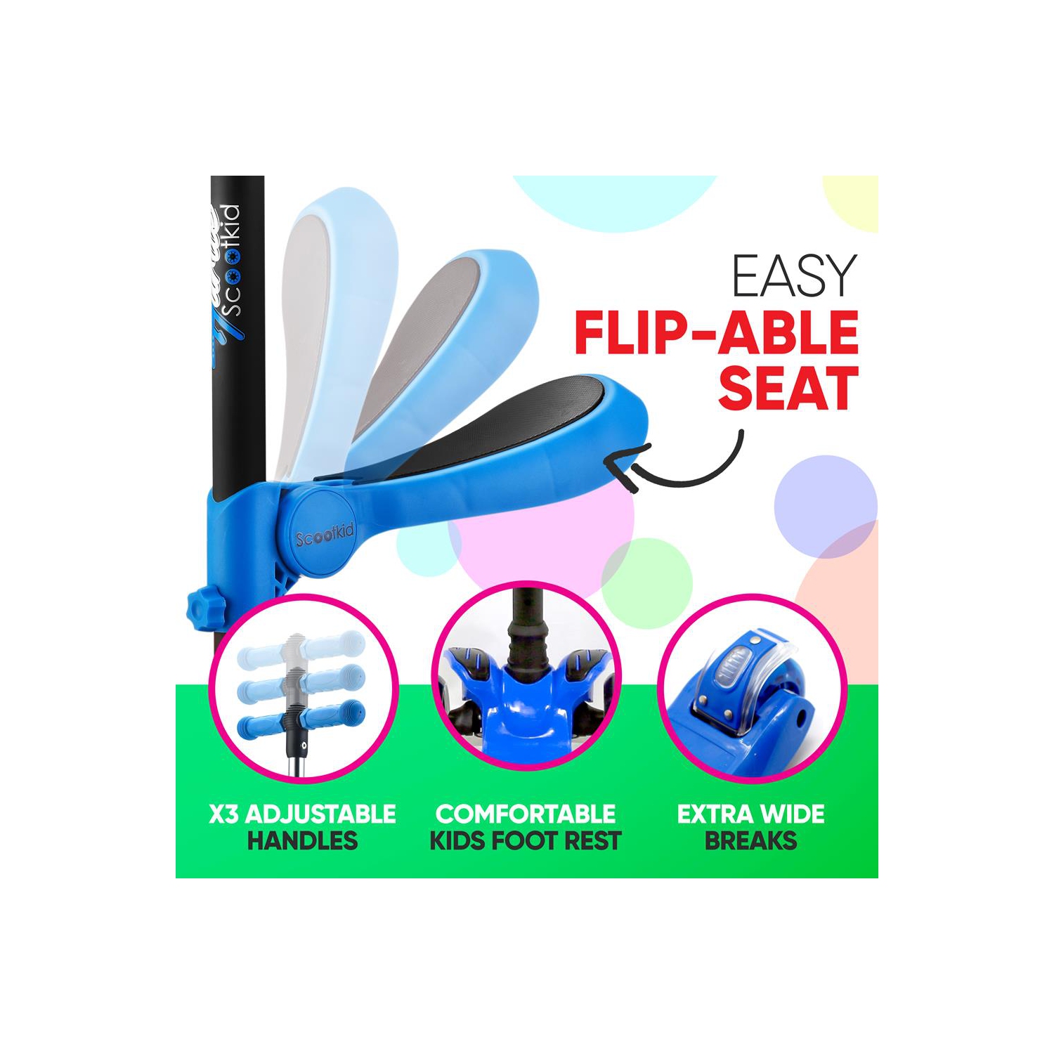 Hurtle 3 Wheeled Scooter for Kids - 2-in-1 Sit/Stand Child Toddlers Toy Kick Scooters W/Flip-Out Seat