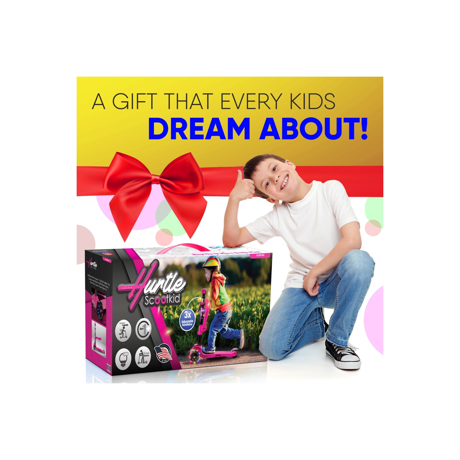 Trottinette à roulettes pour enfants Hurtle 3 - tout-petits assis/debout 2-en-1 - trottinettes avec siège rabattable