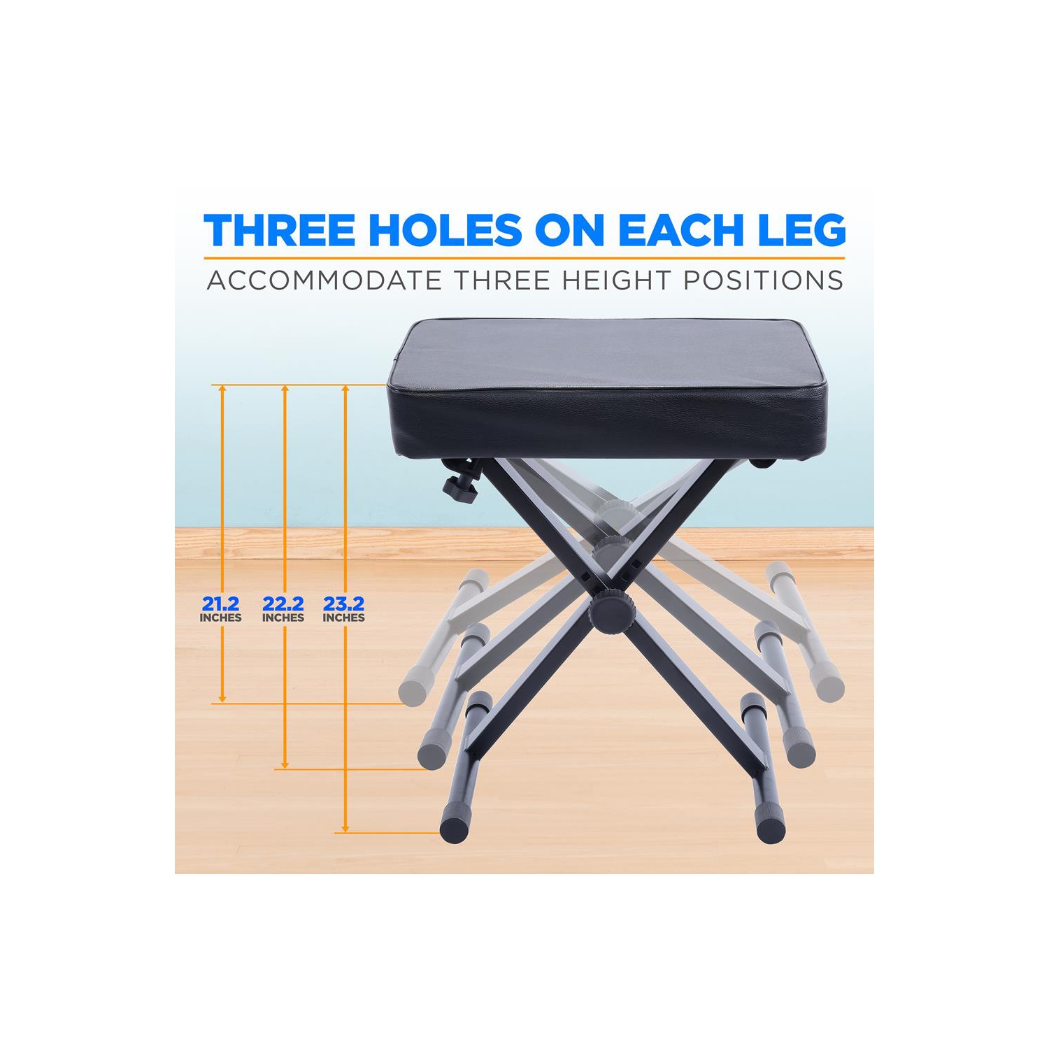 Pyle – Banc rembourré réglable en X avec trois trous sur chaque jambe, 4 pieds en caoutchouc antidérapants, conçus pour les utilisateurs et les