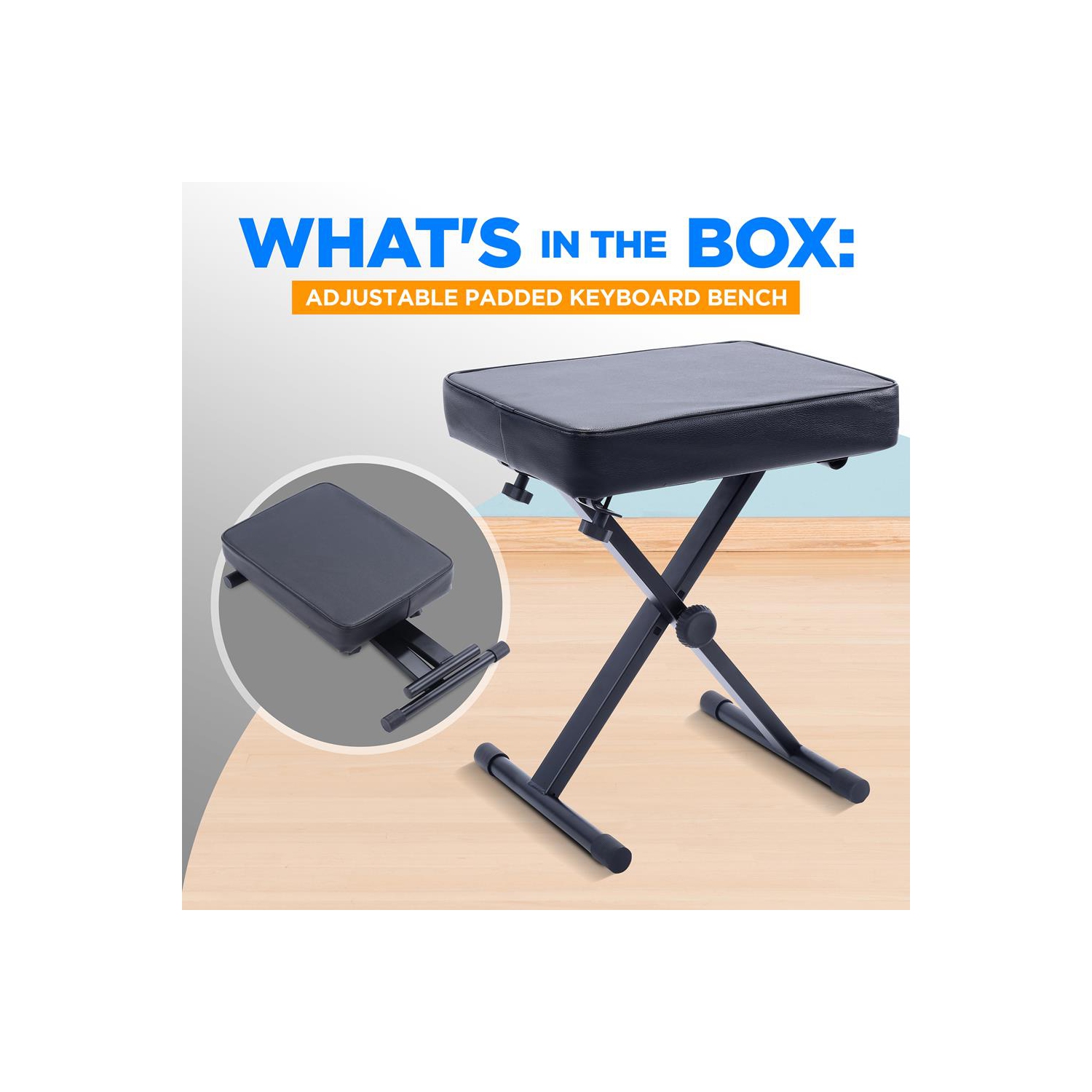 Pyle – Banc rembourré réglable en X avec trois trous sur chaque jambe, 4 pieds en caoutchouc antidérapants, conçus pour les utilisateurs et les