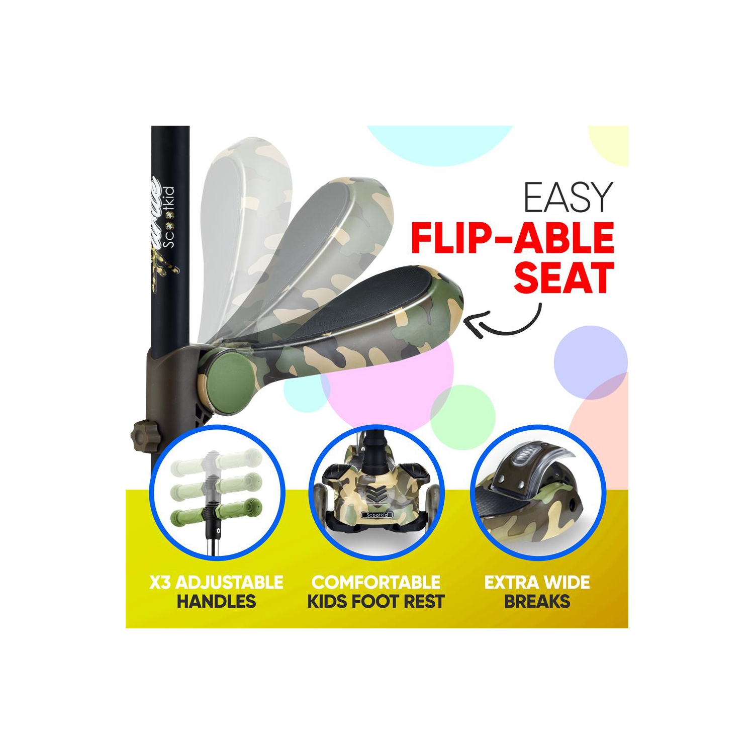 Trottinette à roulettes pour enfants Hurtle 3 - tout-petits assis/debout 2-en-1 - trottinettes avec siège rabattable