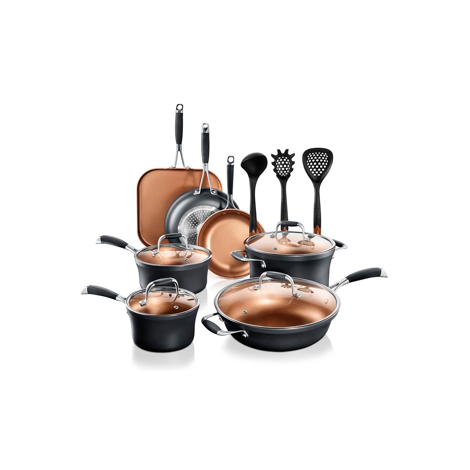 Nutrichef 14-piece Nonstick Kitchen Cookware Set - Pfoa/pfos-free Heat  Resistant Lacquer Kitchen Ware Pots Pan Set Copper/hard-anodized : Target