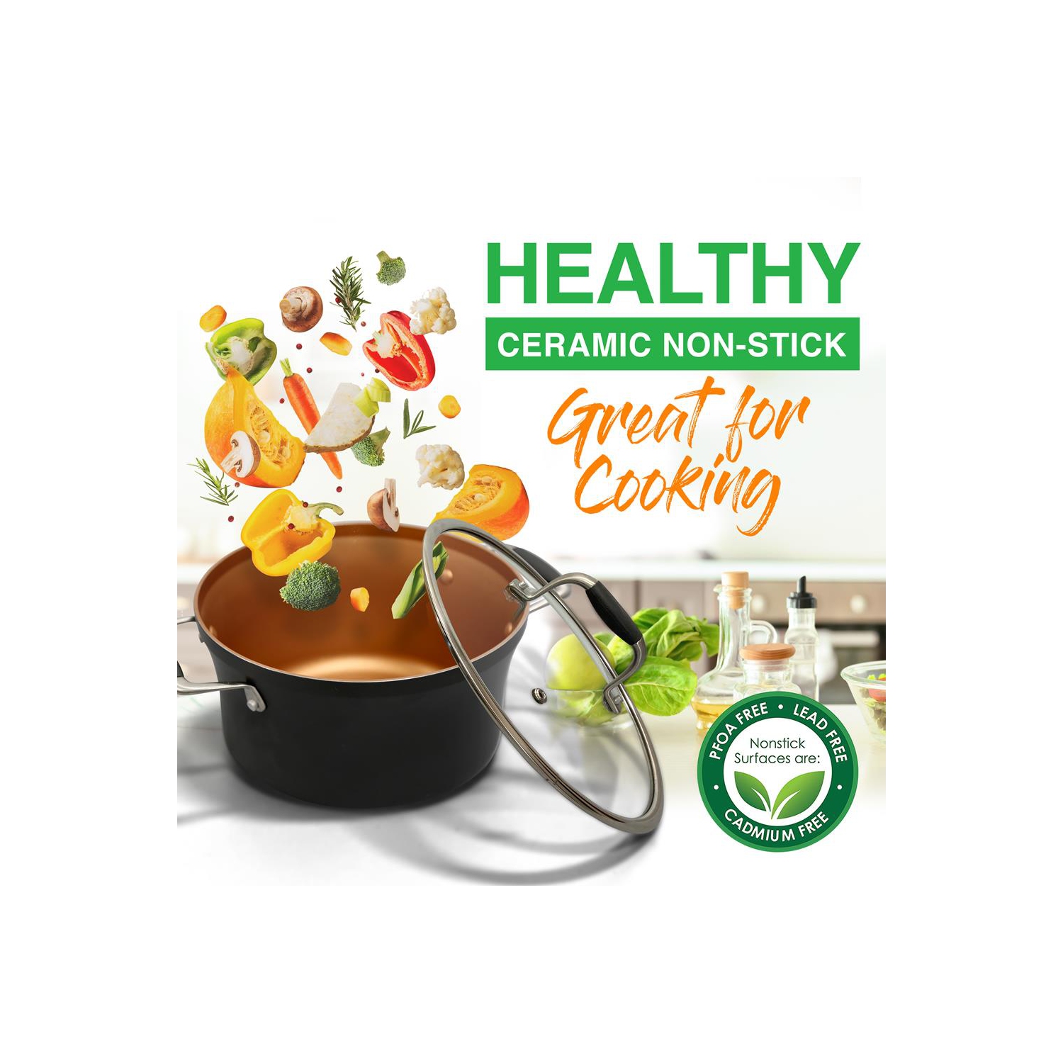 14-Piece Nonstick Kitchen Cookware Set - PFOA/PFOS-Free Heat Resistant Lacquer Kitchen Ware Pots Pan Set Copper/Hard-Anodized - Saucepot Pans Cooking