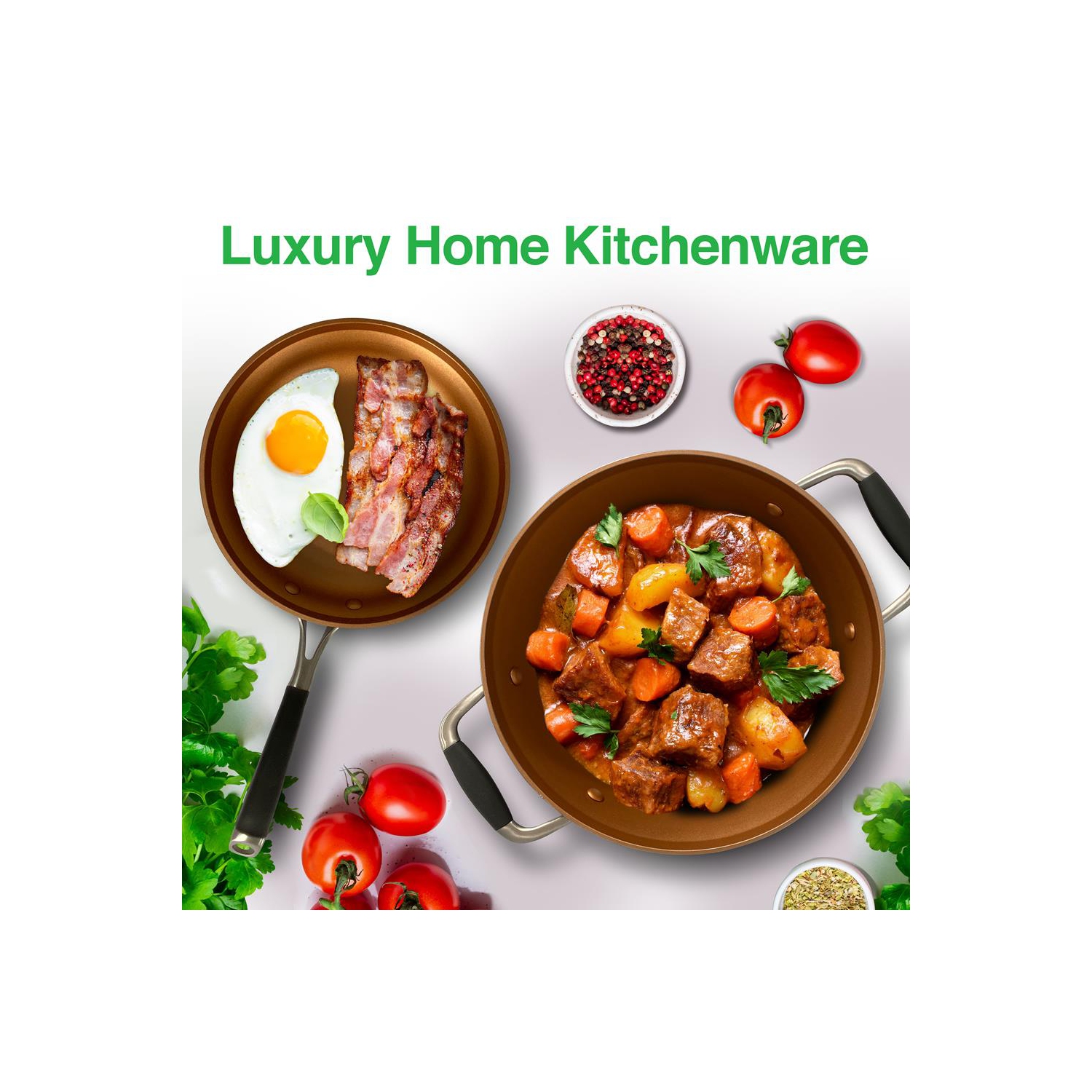 14-Piece Nonstick Kitchen Cookware Set - PFOA/PFOS-Free Heat Resistant Lacquer Kitchen Ware Pots Pan Set Copper/Hard-Anodized - Saucepot Pans Cooking