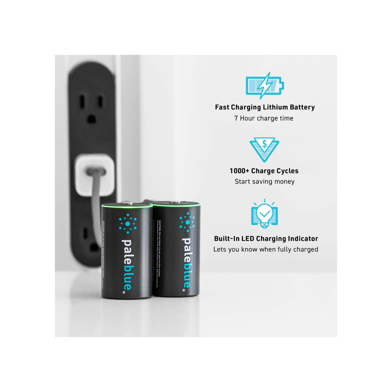 (2) piles intelligentes rechargeables USB D avec câble de chargement 2-en-1