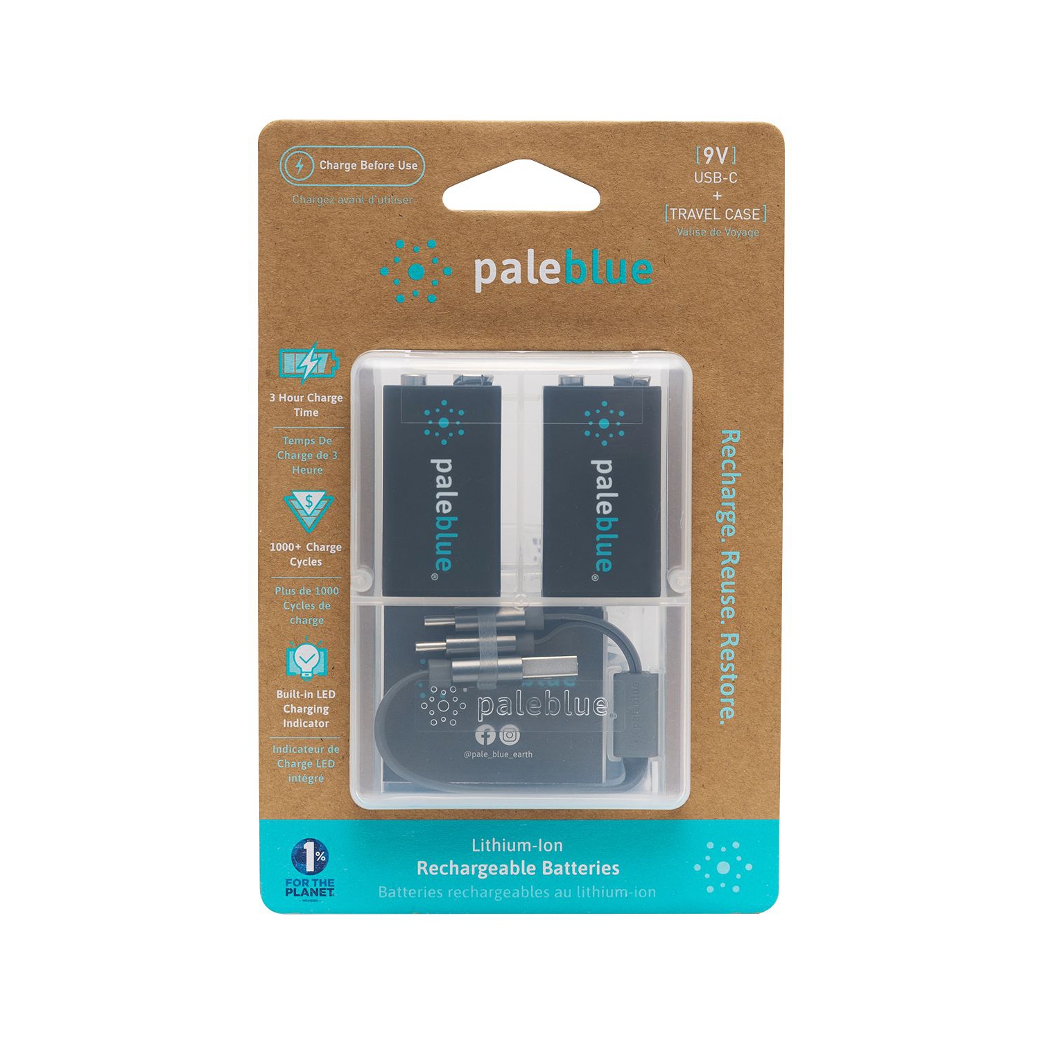 (2) batteries intelligentes rechargeables par USB de 9&nbsp;V avec câble de chargement 2-en-1