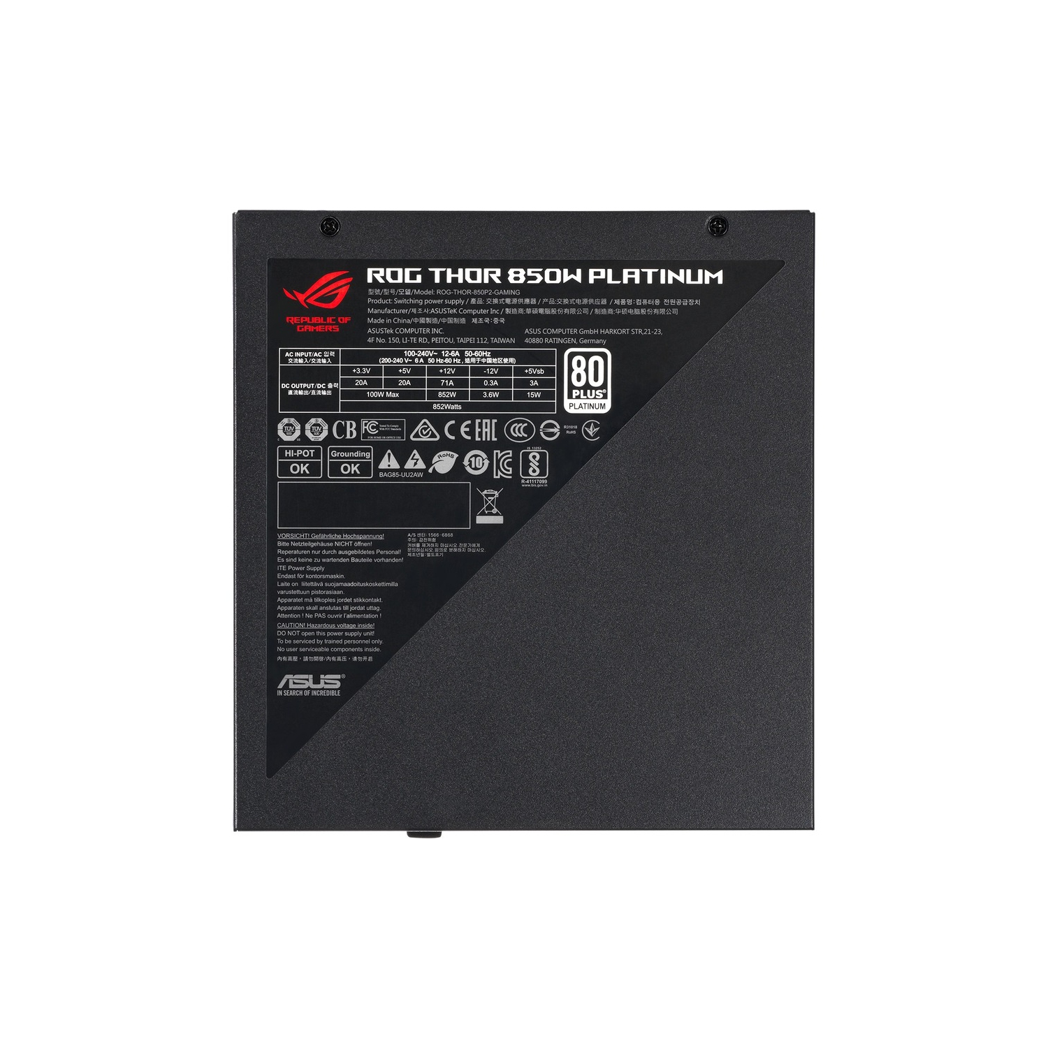 ASUS ROG Thor 850P2 Gaming 850W Fully Modular Power Supply with OLED Display