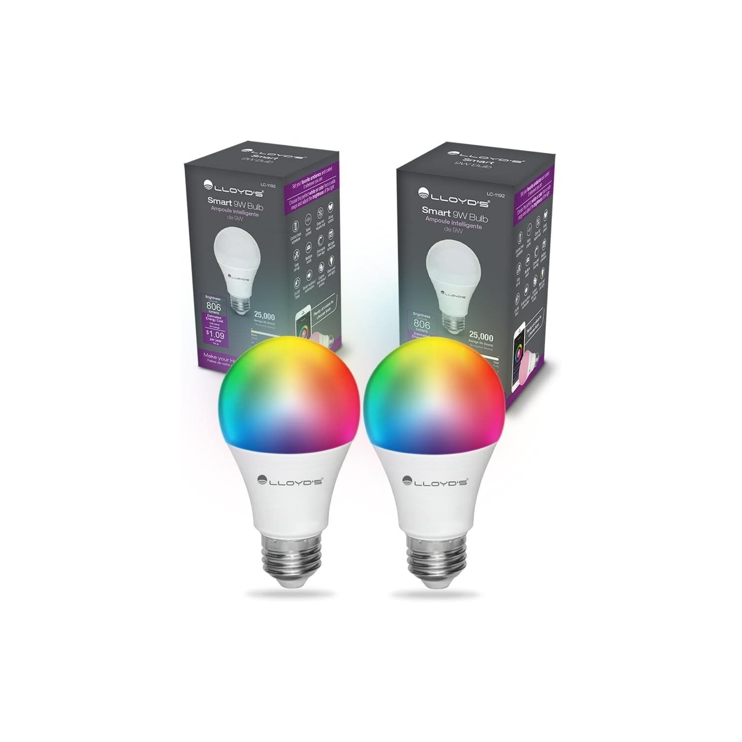 Lloyd's, WiFi Smart E26 Bulb, Multicolor, Pack of two
