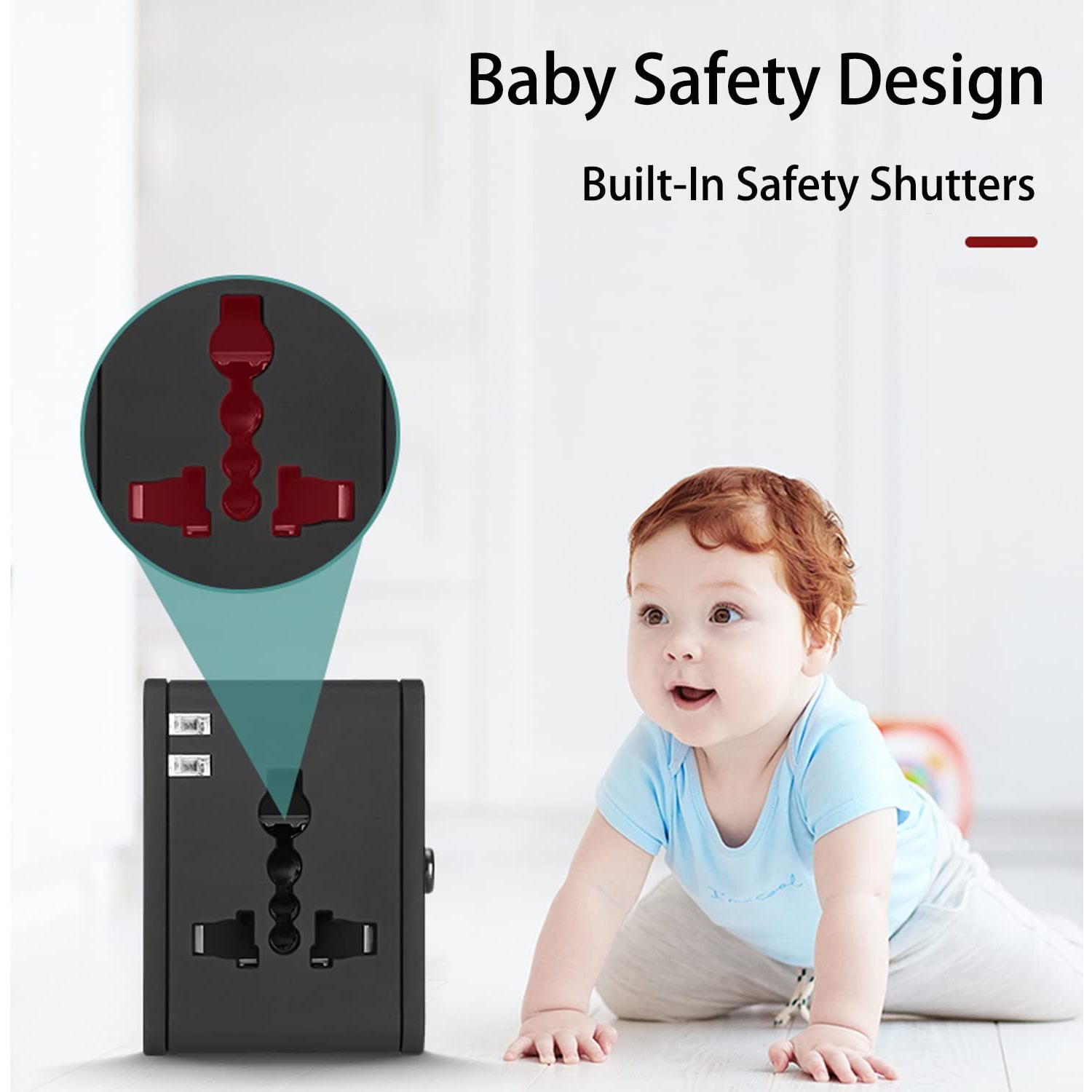 Compact Worldwide Universal Power Adapter Converter with 2 USB Charging Ports, All in One International Travel Wall Charger Plug with Surge