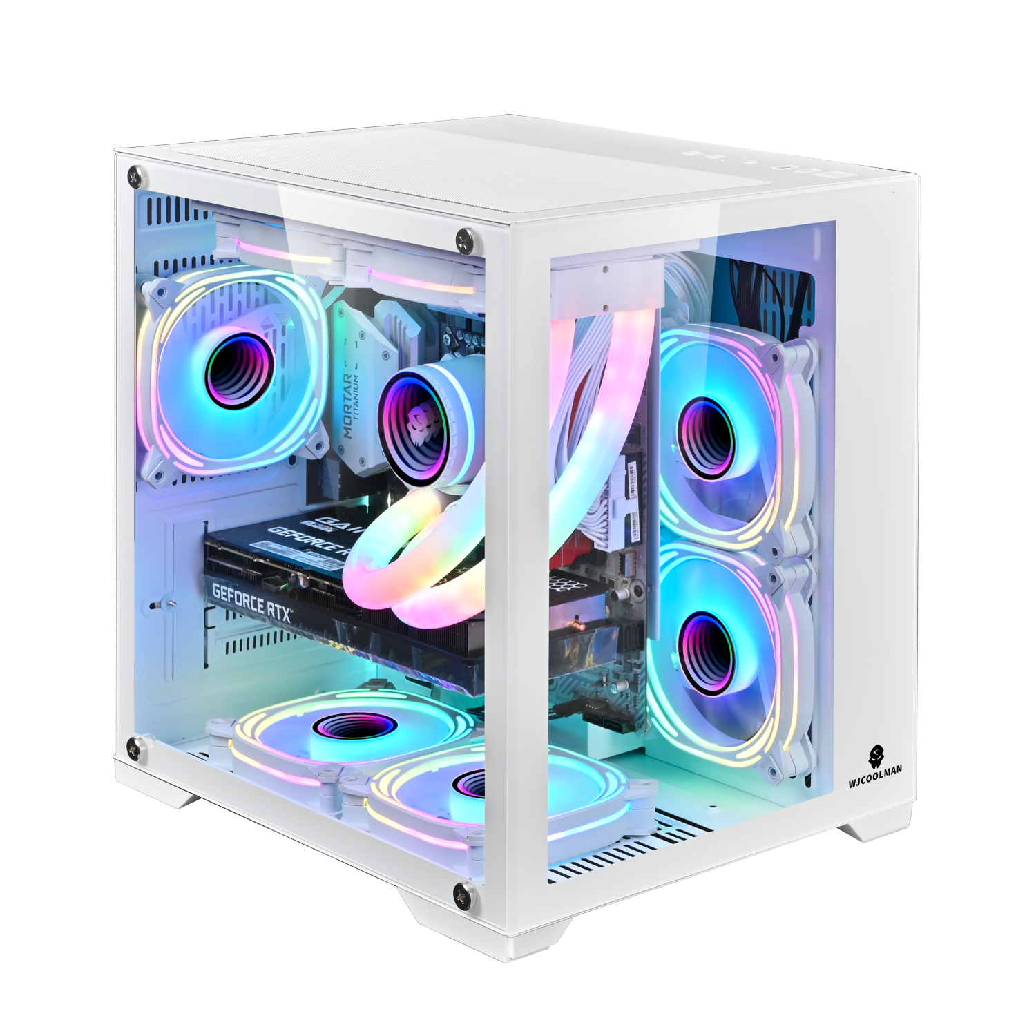 Boîtier d'ordinateur en verre trempé avec 5 ventilateurs RVBA Micro-ATX/Mini-ITX de WJ