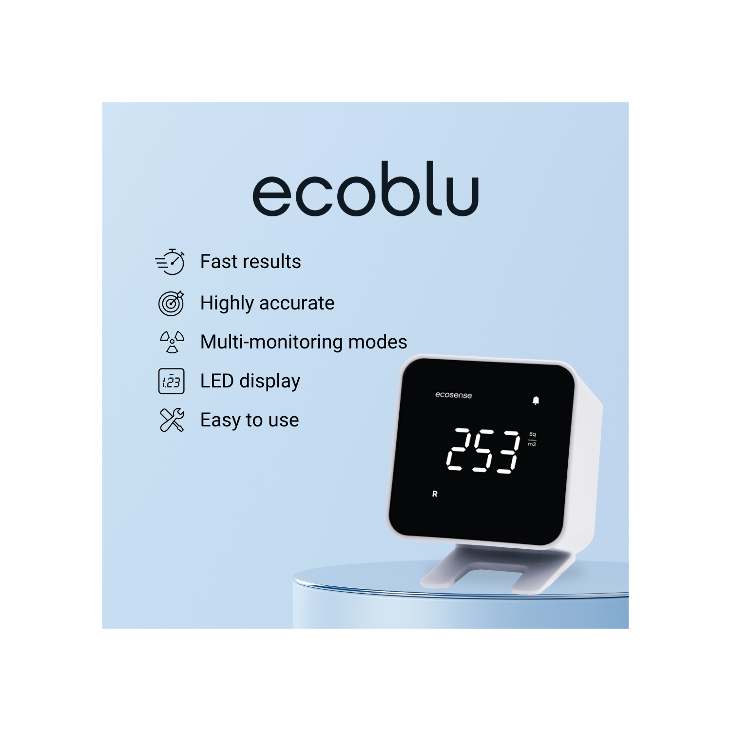 Ecosense EB100W EcoBlu, Home Radon Detector, Captures & Displays Results Every 10 Minutes, Short & Long-Term Continuous Monitoring, Easy to Use