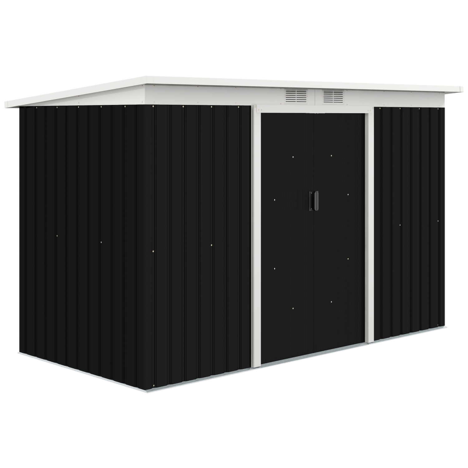 Outsunny 9' x 4' Metal Storage Shed, Garden Tool House with Foundation Kit, Double Sliding Doors, Air Vents for Backyard, Patio, Lawn, Dark Grey