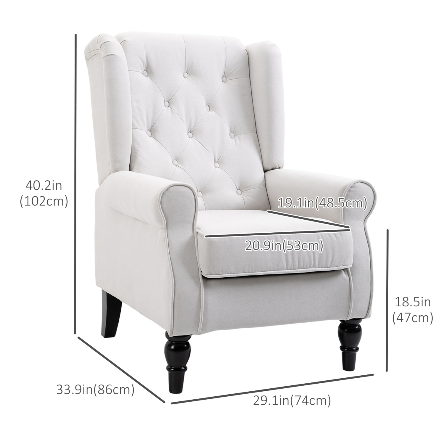 HOMCOM 45 Tufted High Back Velvet Accent Chair Living Room Soft Padded  Couch Lounge Cream White