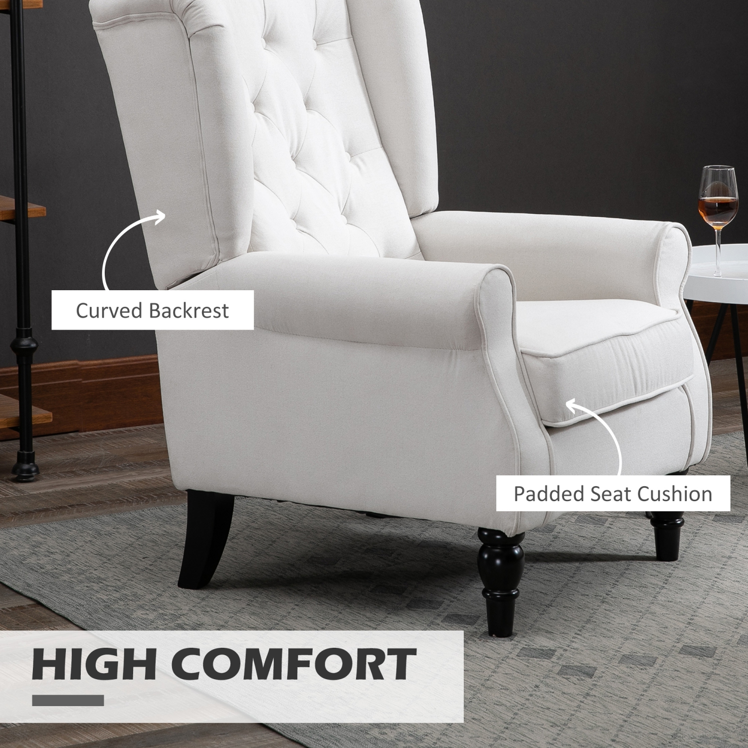 HOMCOM Button-Tufted Accent Chair with High Wing Back, Rounded