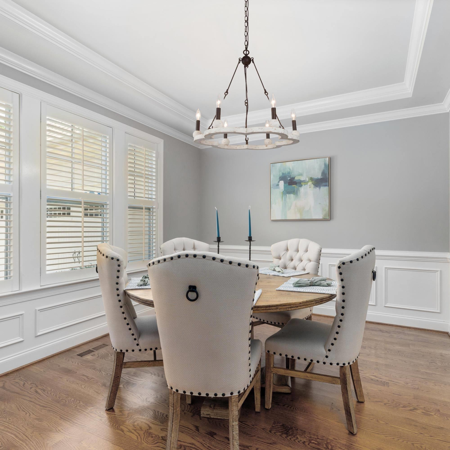 Farmhouse Kitchen Island Wood Chandelier Rustic 6-Light Weathered White Dining Room Chandelier