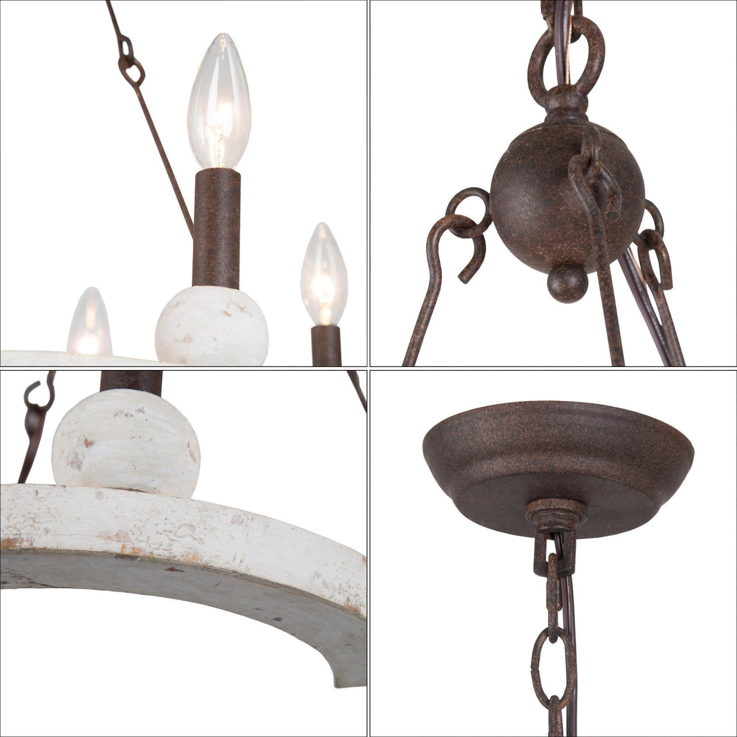 Farmhouse Kitchen Island Wood Chandelier Rustic 6-Light Weathered White Dining Room Chandelier