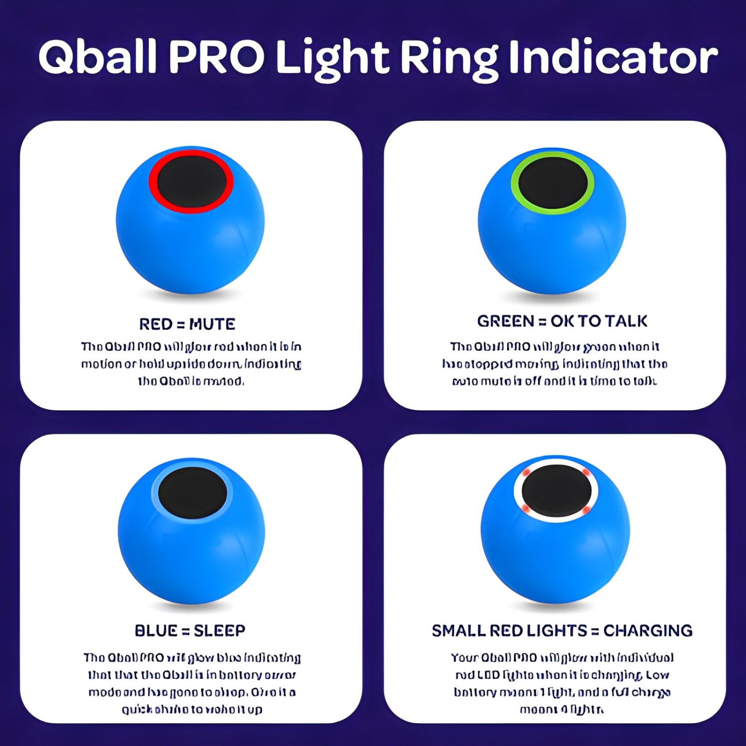 Qball Pro Throwable Wireless Microphone System with LED Light Ring and USB, Perfect for Video Conferencing, Hybrid Learning, Recording, Students