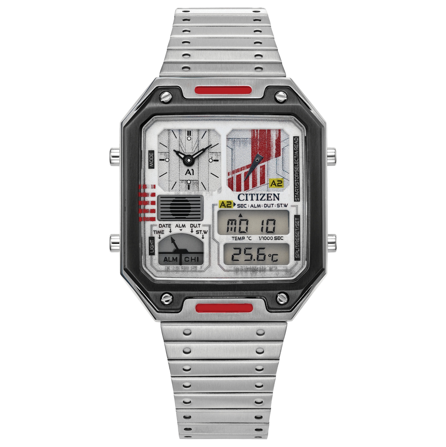 Star Wars Mens Rebel Pilot Japanese Quartz Watch 33.5mm Two-Tone Stainless Steel Case Silver-Tone and Bracelet with Gray Dial