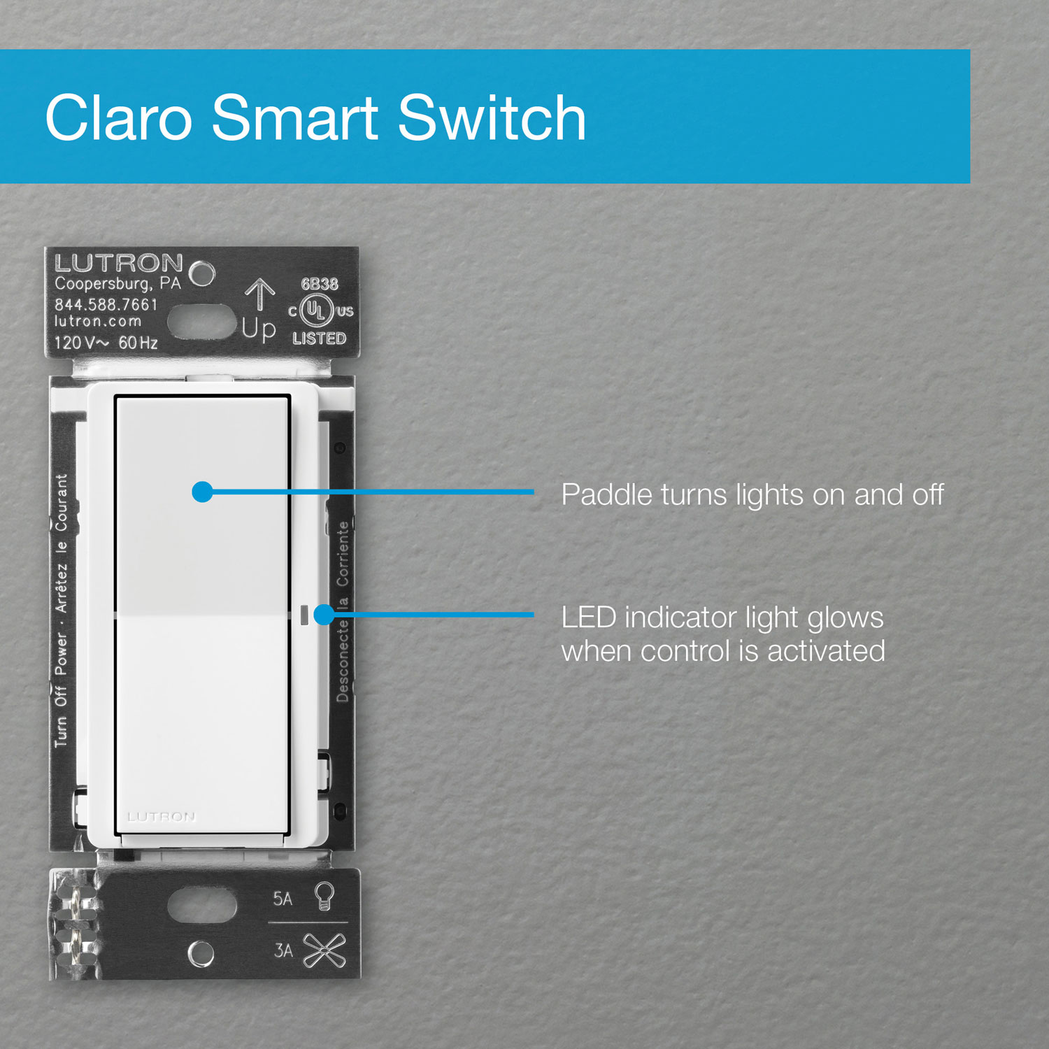 Lutron Claro Smart Switch for Caseta Smart Lighting