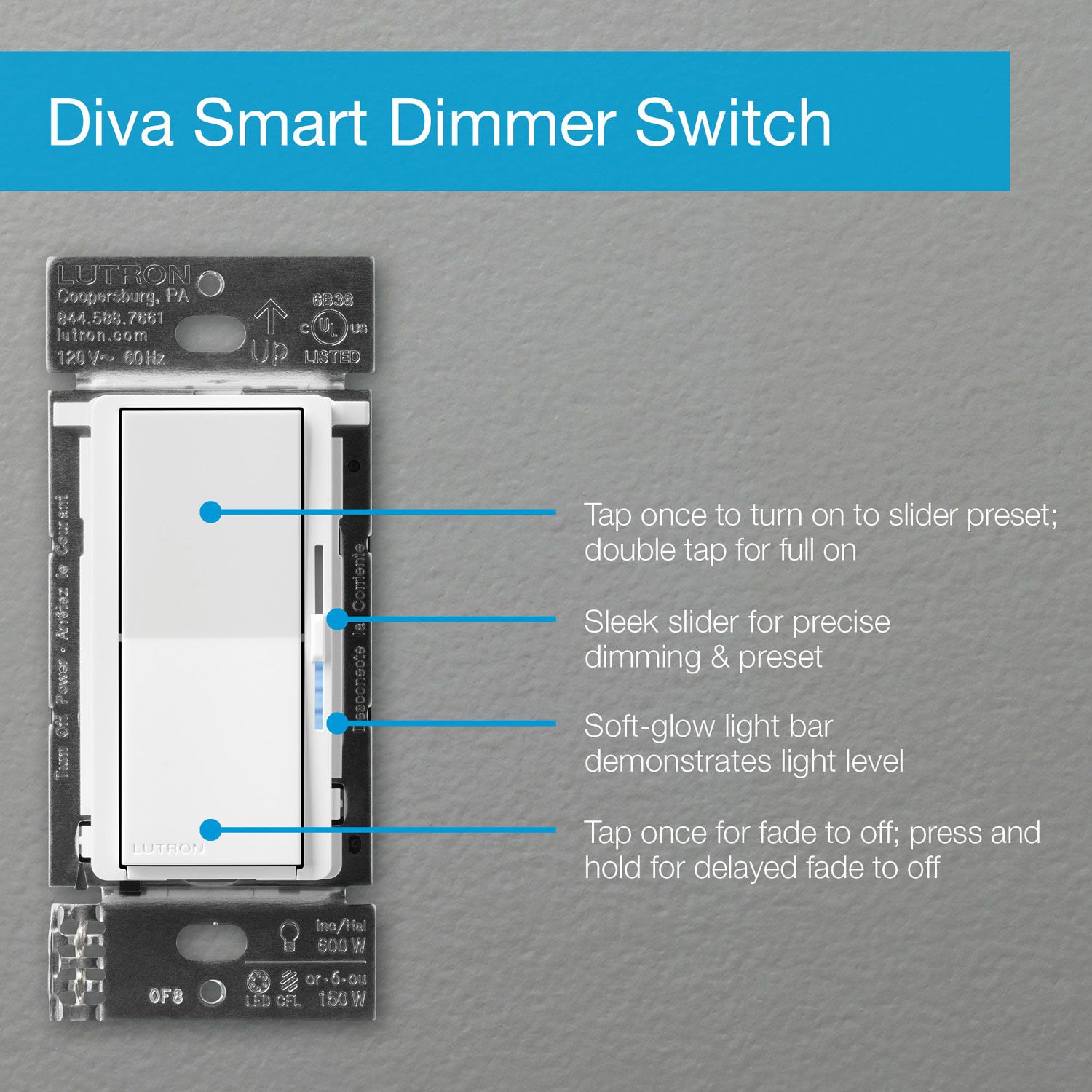 Lutron Diva Smart Dimmer Starter Kit for Caseta Smart Lighting