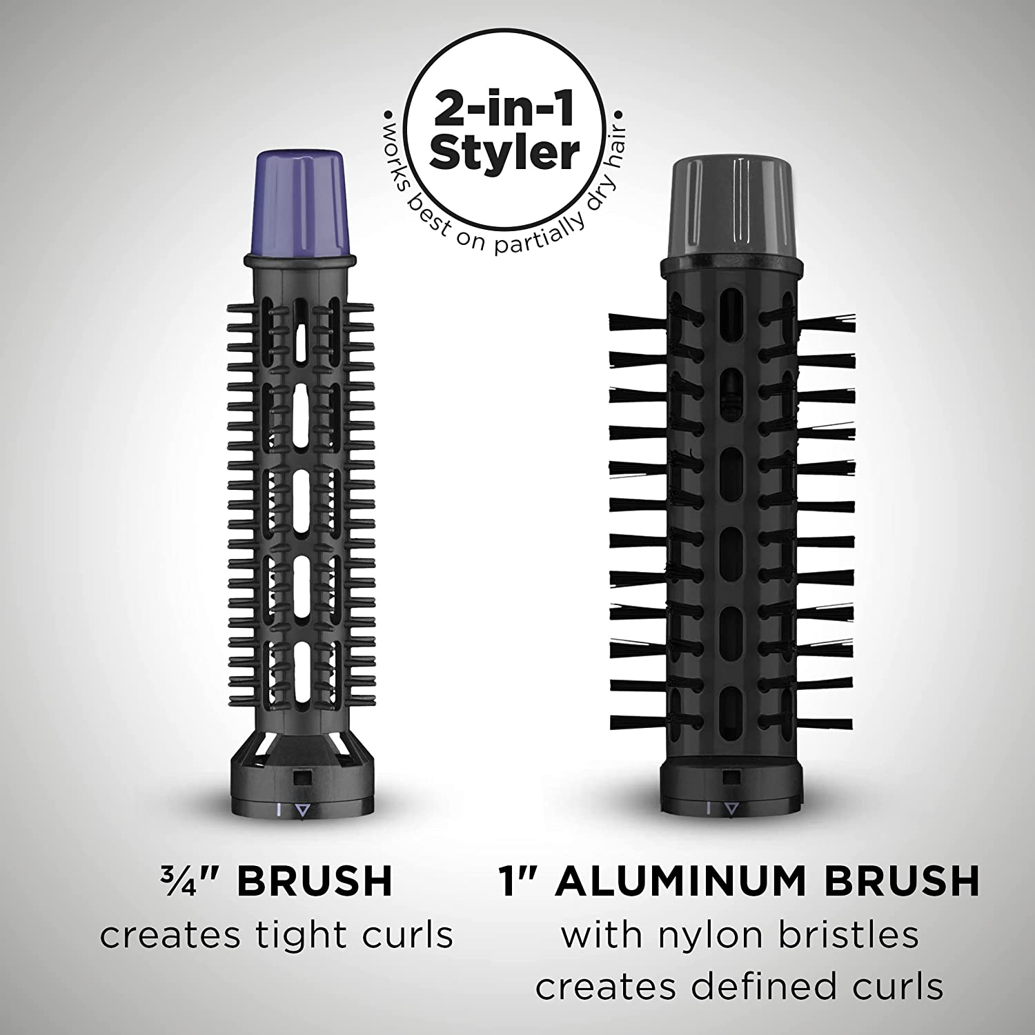 Conair 2-in-1 Hot Air Styling Curl Brush, Purple, black, 2 Count, BM20RN