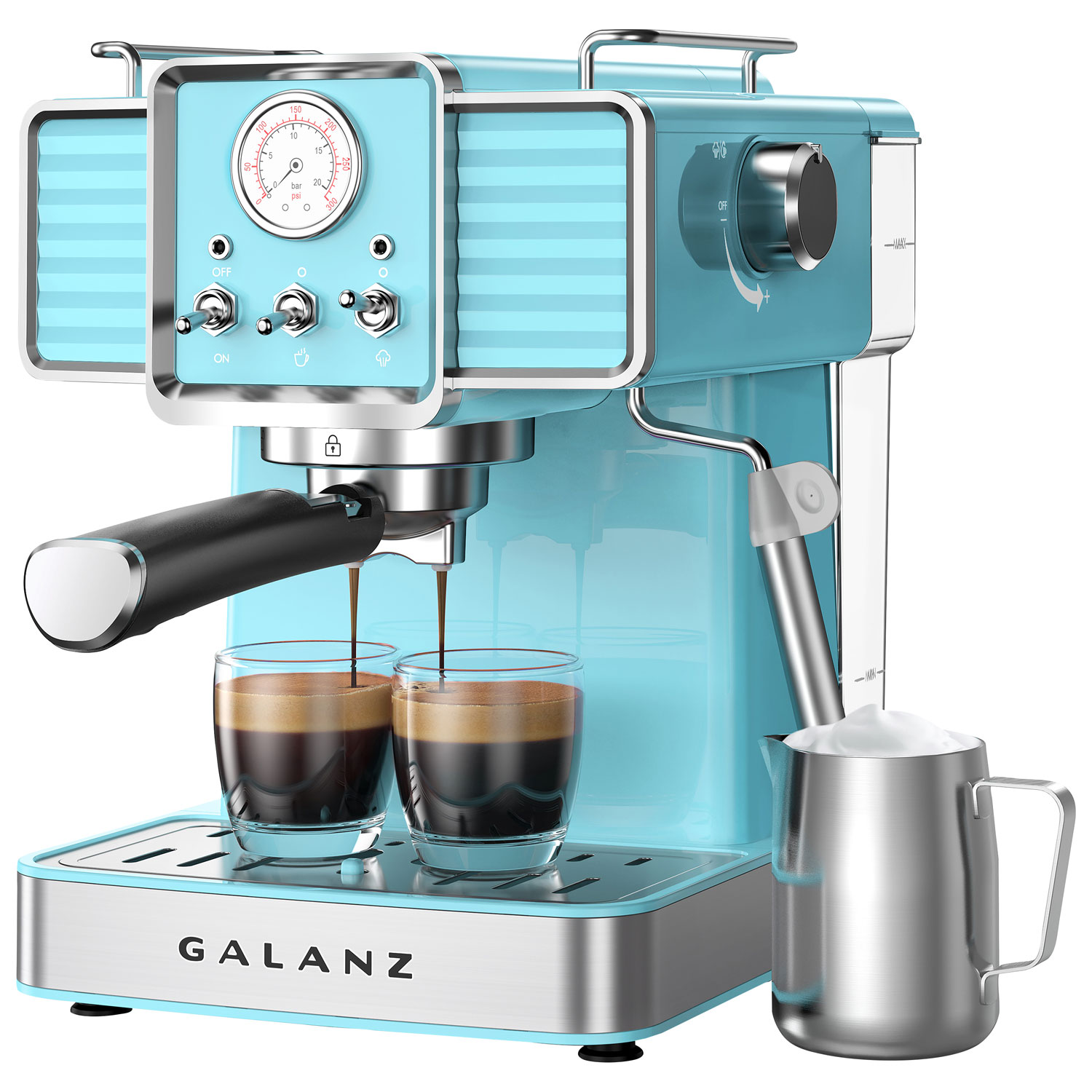Galanz Retro Manual Espresso Machine with Milk Frother - Blue