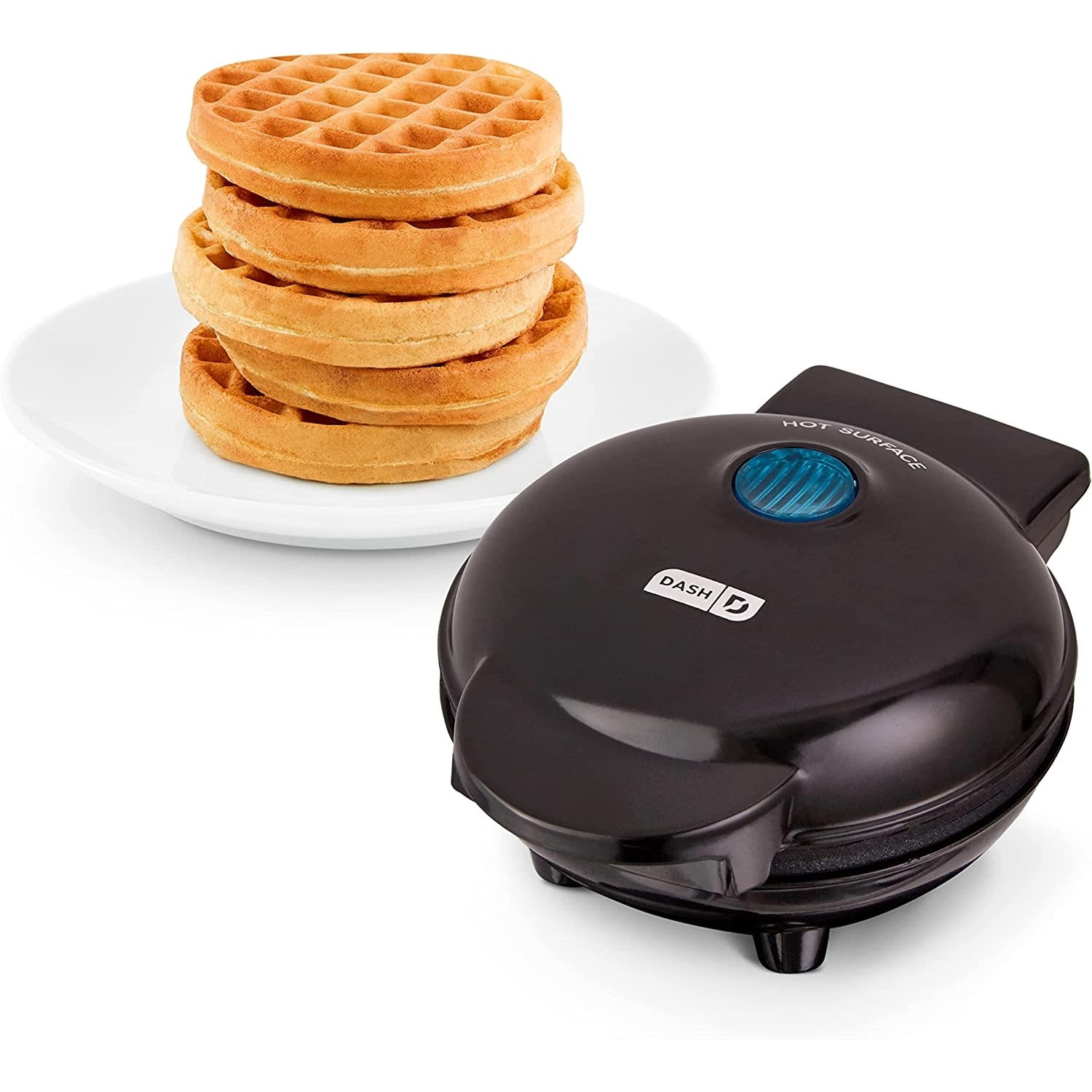 DASH - Mini Waffle Maker for Individual Waffles, 4" Diameter, Non-Stick Surface, Black