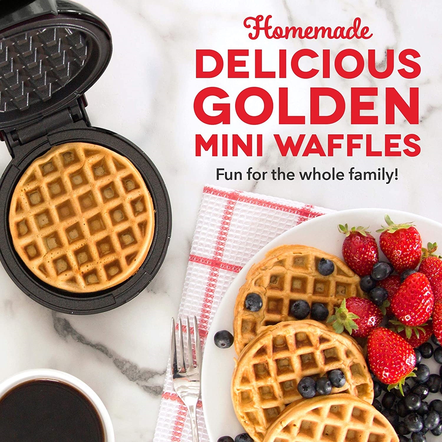 DASH - Mini Waffle Maker for Individual Waffles, 4" Diameter, Non-Stick Surface, Black