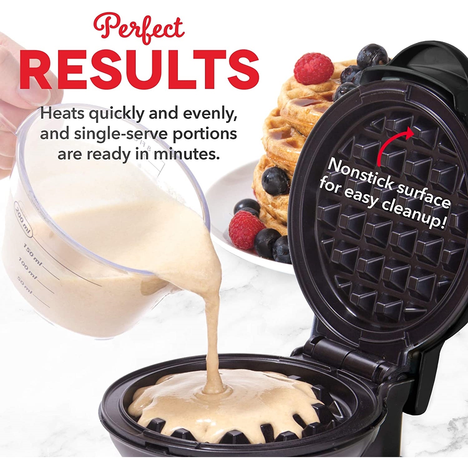 DASH - Mini Waffle Maker for Individual Waffles, 4" Diameter, Non-Stick Surface, Black