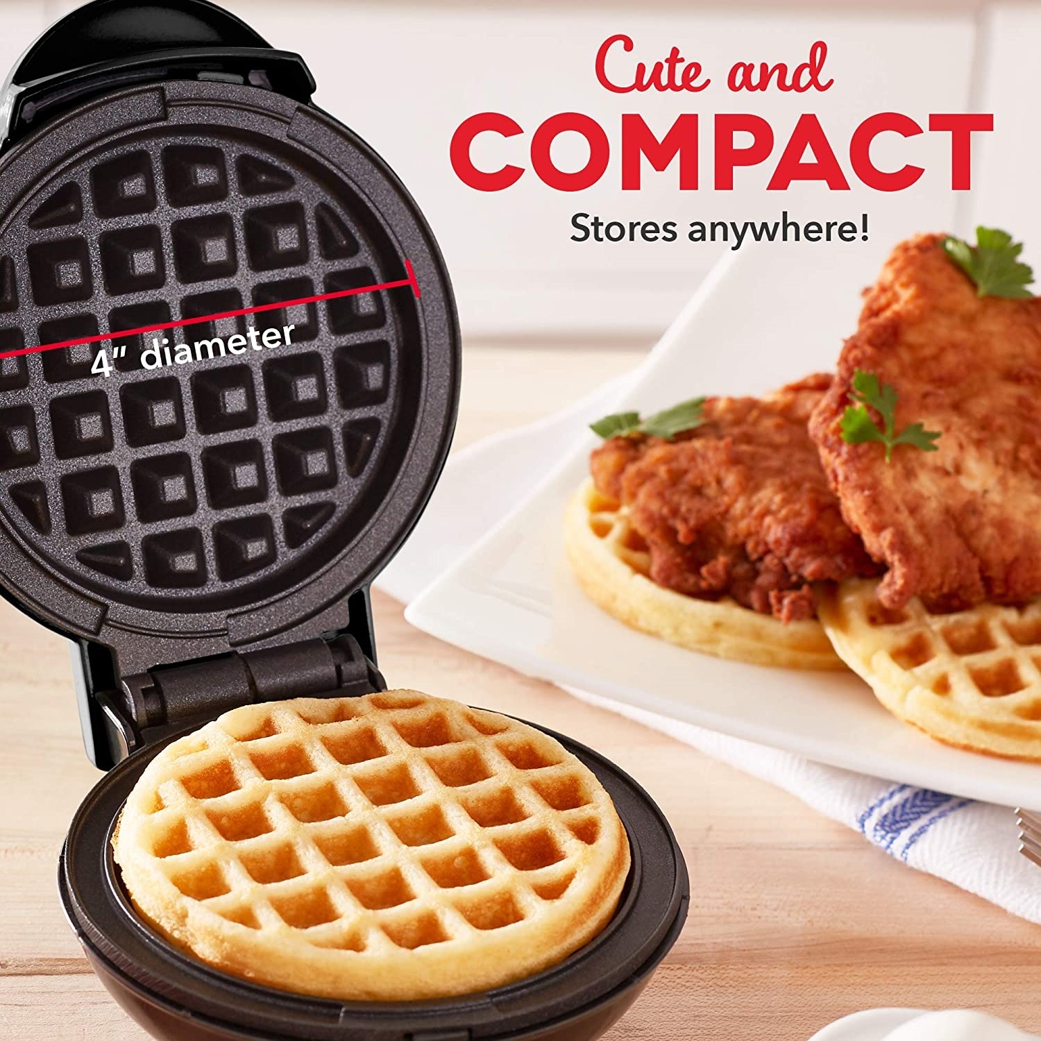 DASH - Mini Waffle Maker for Individual Waffles, 4" Diameter, Non-Stick Surface, Black
