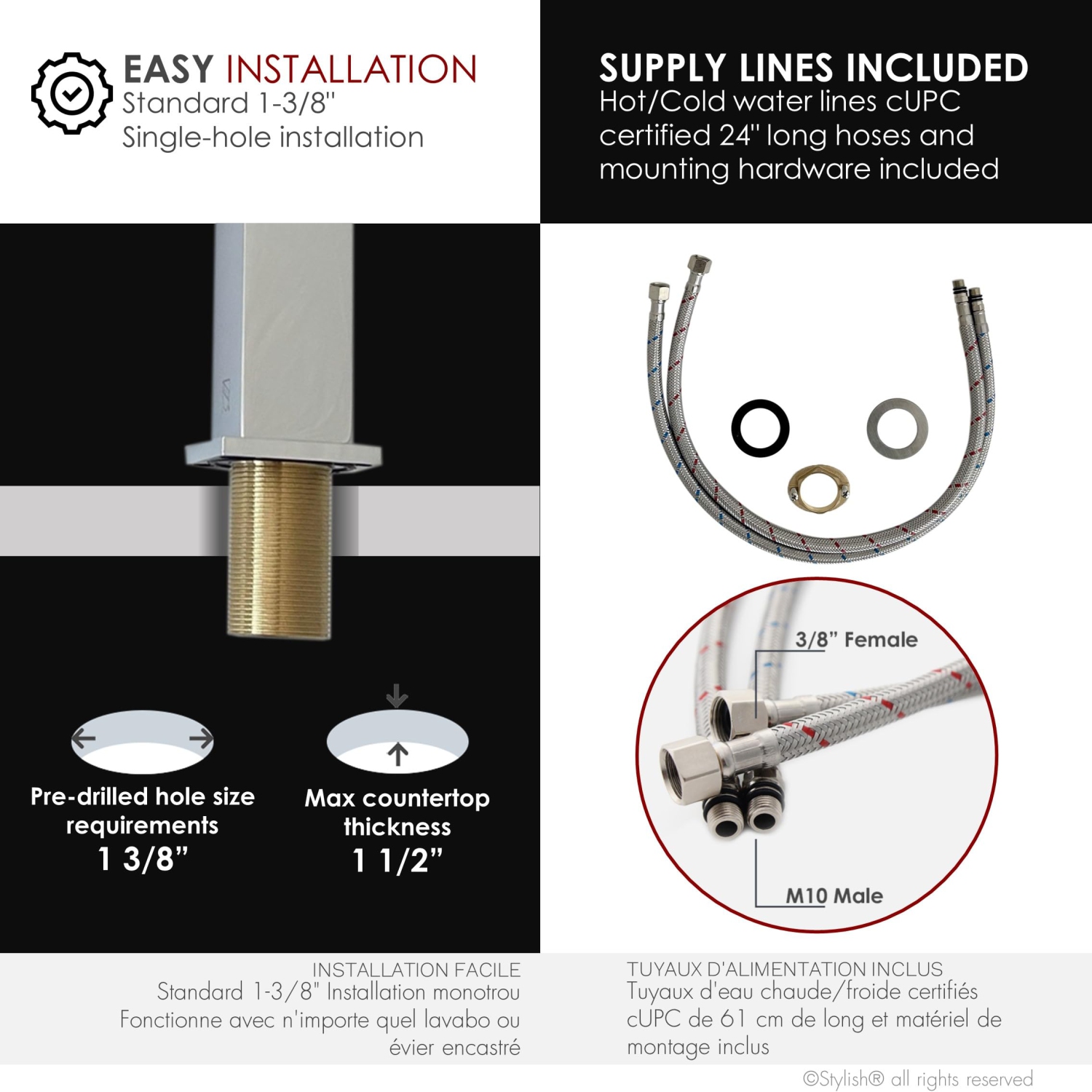 Robinet de salle de bain élégant à une poignée au fini chrome poli B-112C