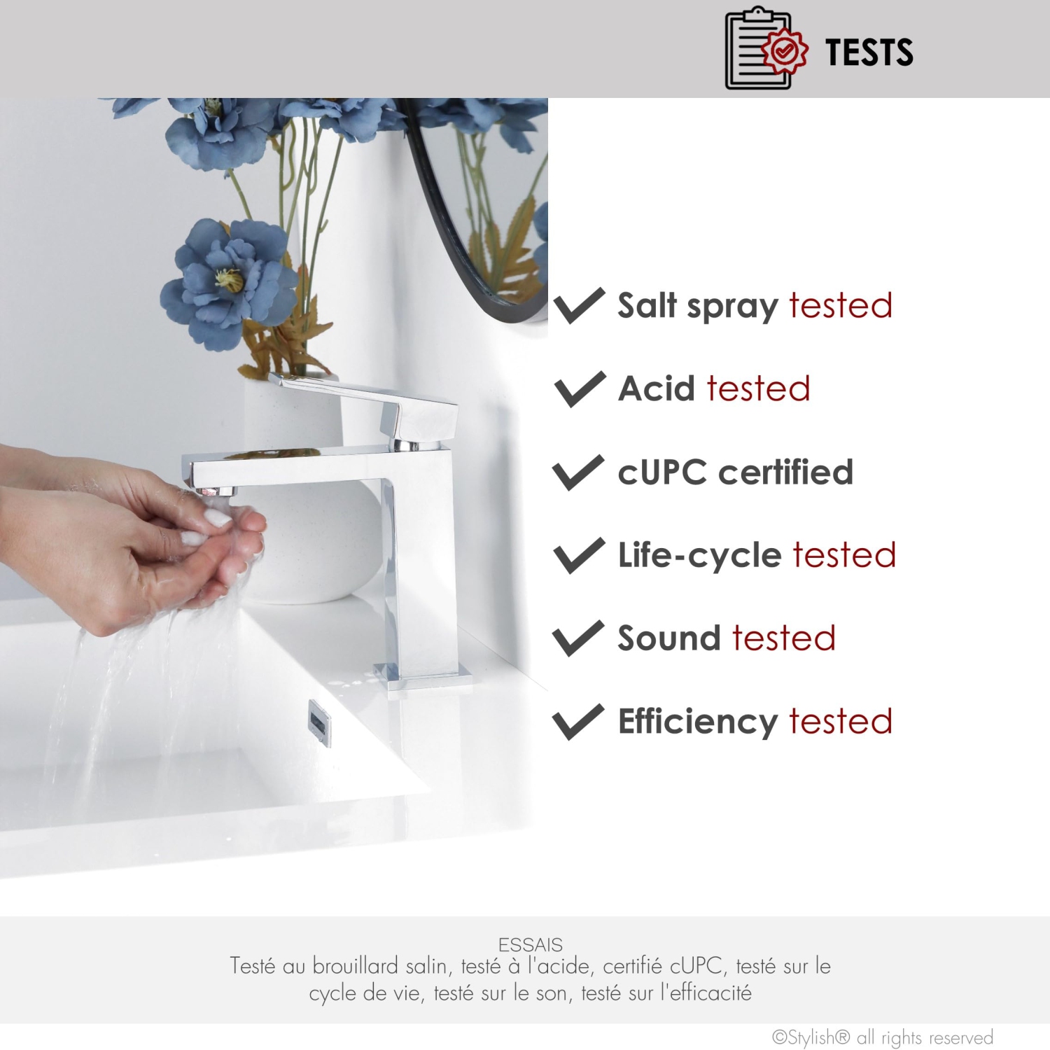 Robinet de salle de bain élégant à une poignée au fini chrome poli B-112C