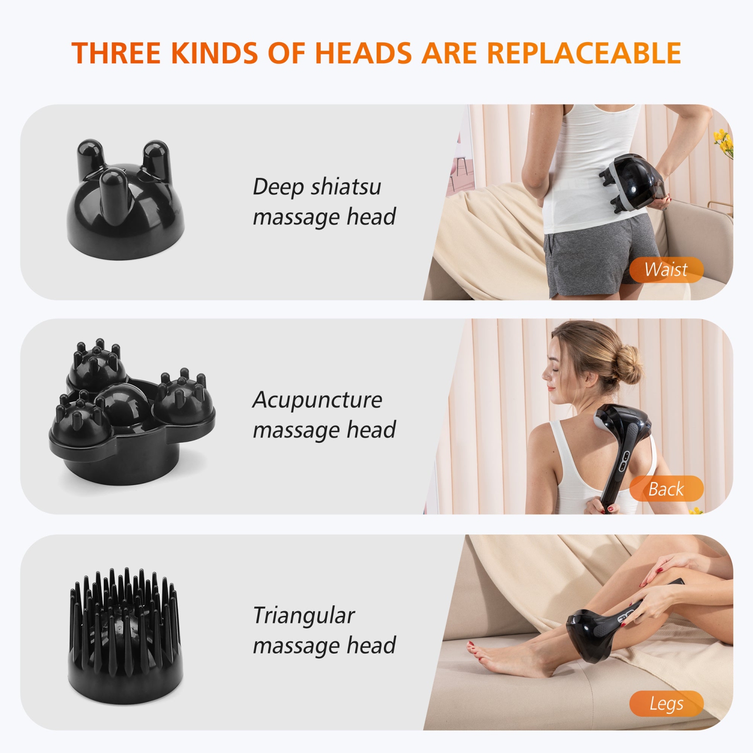 Snailax Cordless Handheld Back Massager with Heat,Deep Tissue Percussion Massager, 3 Sets of Dual Pivoting Heads,Rechargeable Hand Held Massager for