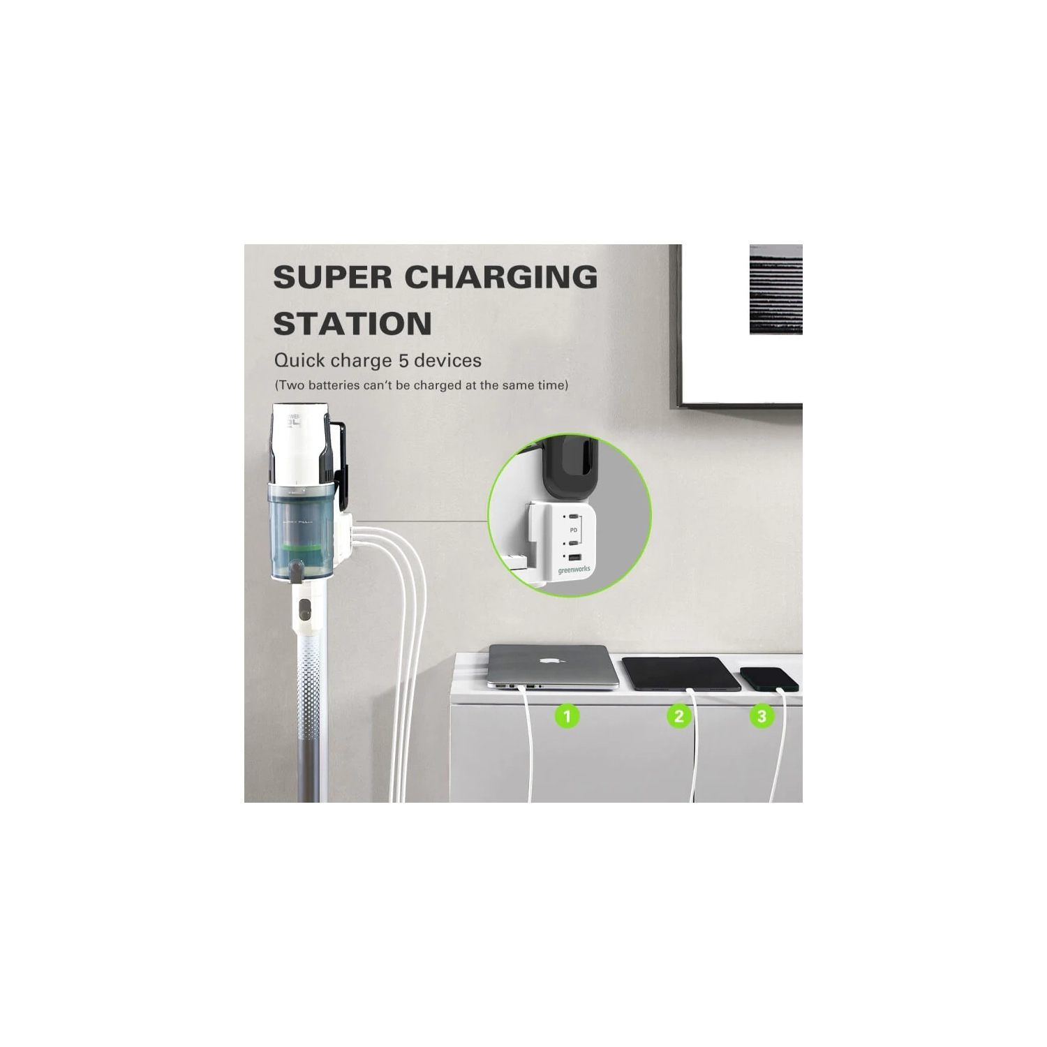 Aspirateur-balai Greenworks 24 V, batterie de 4Ah V et chargeur inclus