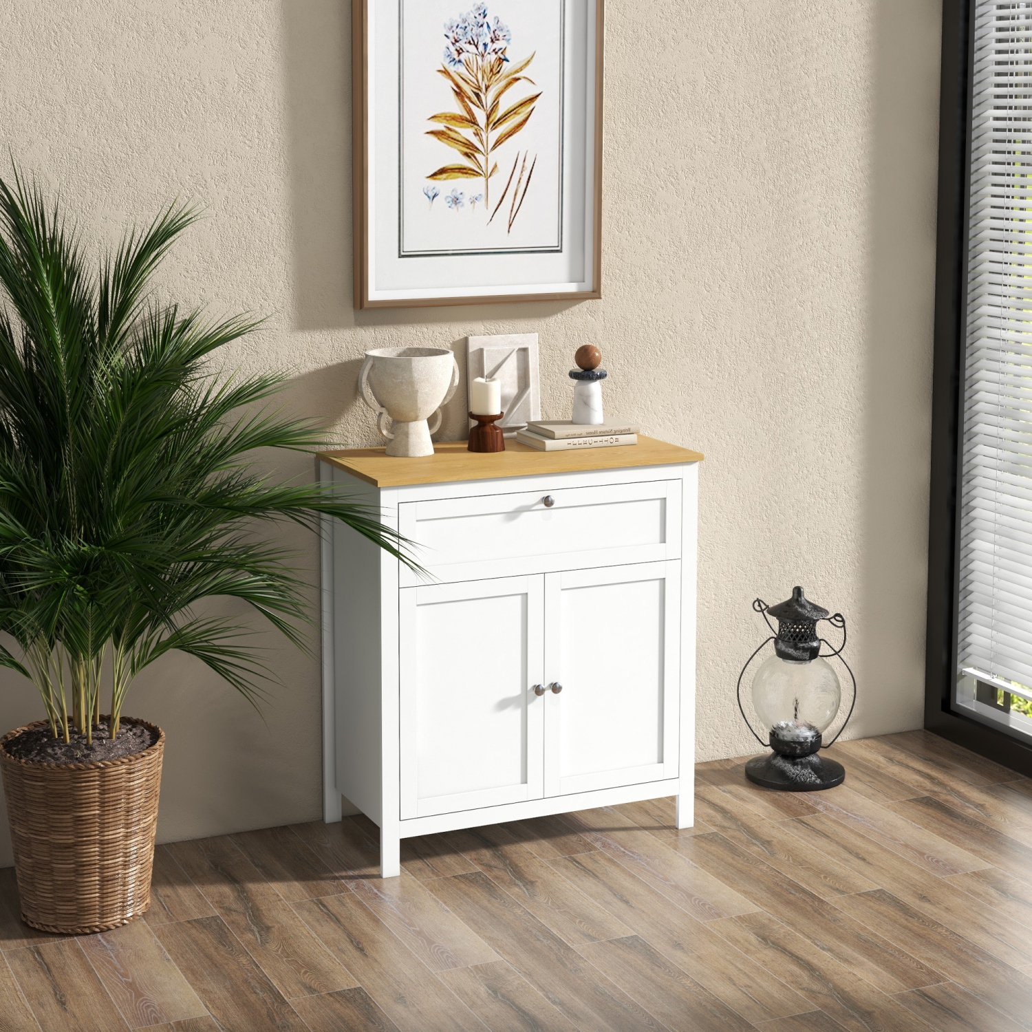 HOMCOM – Armoire de rangement, buffet avec tiroir, armoire à deux portes et tablette réglable, blanc