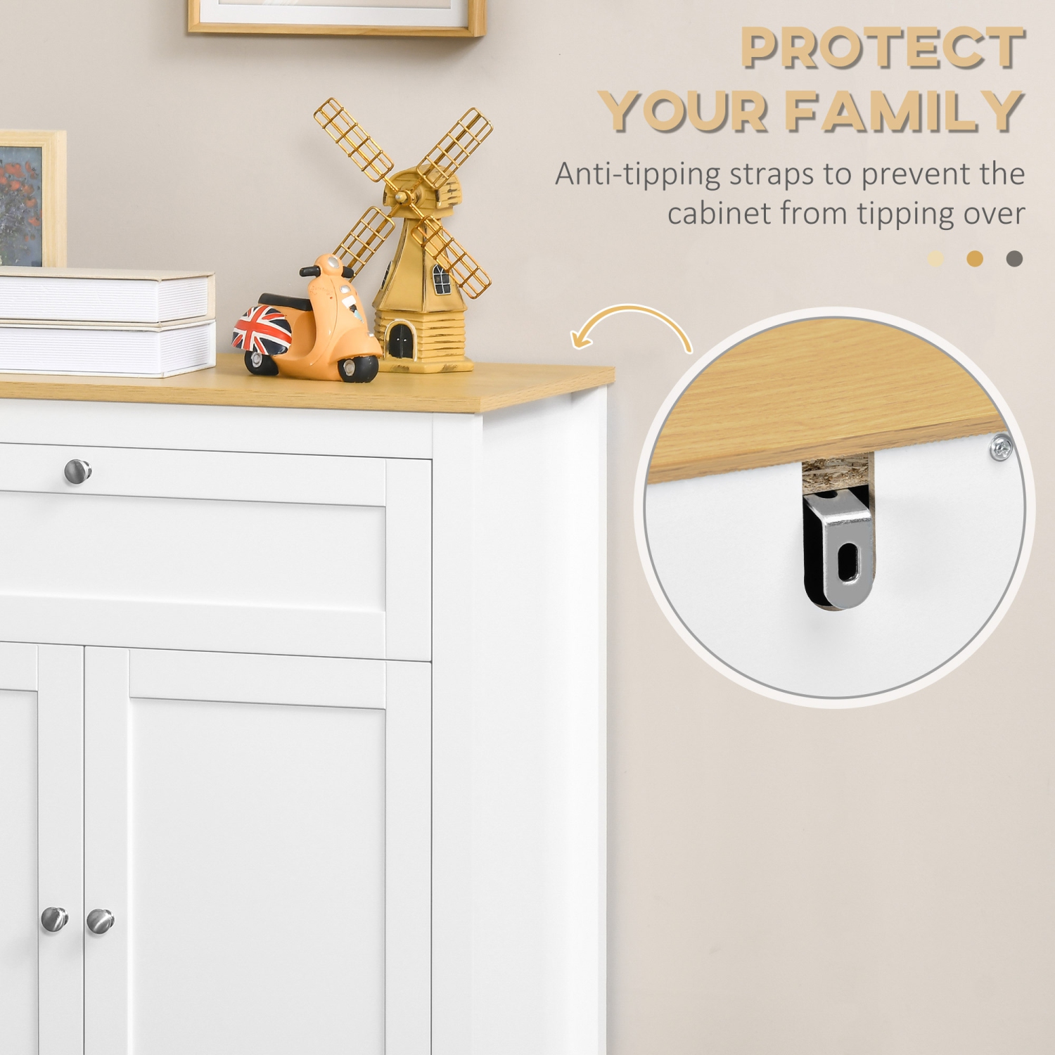 HOMCOM – Armoire de rangement, buffet avec tiroir, armoire à deux portes et tablette réglable, blanc