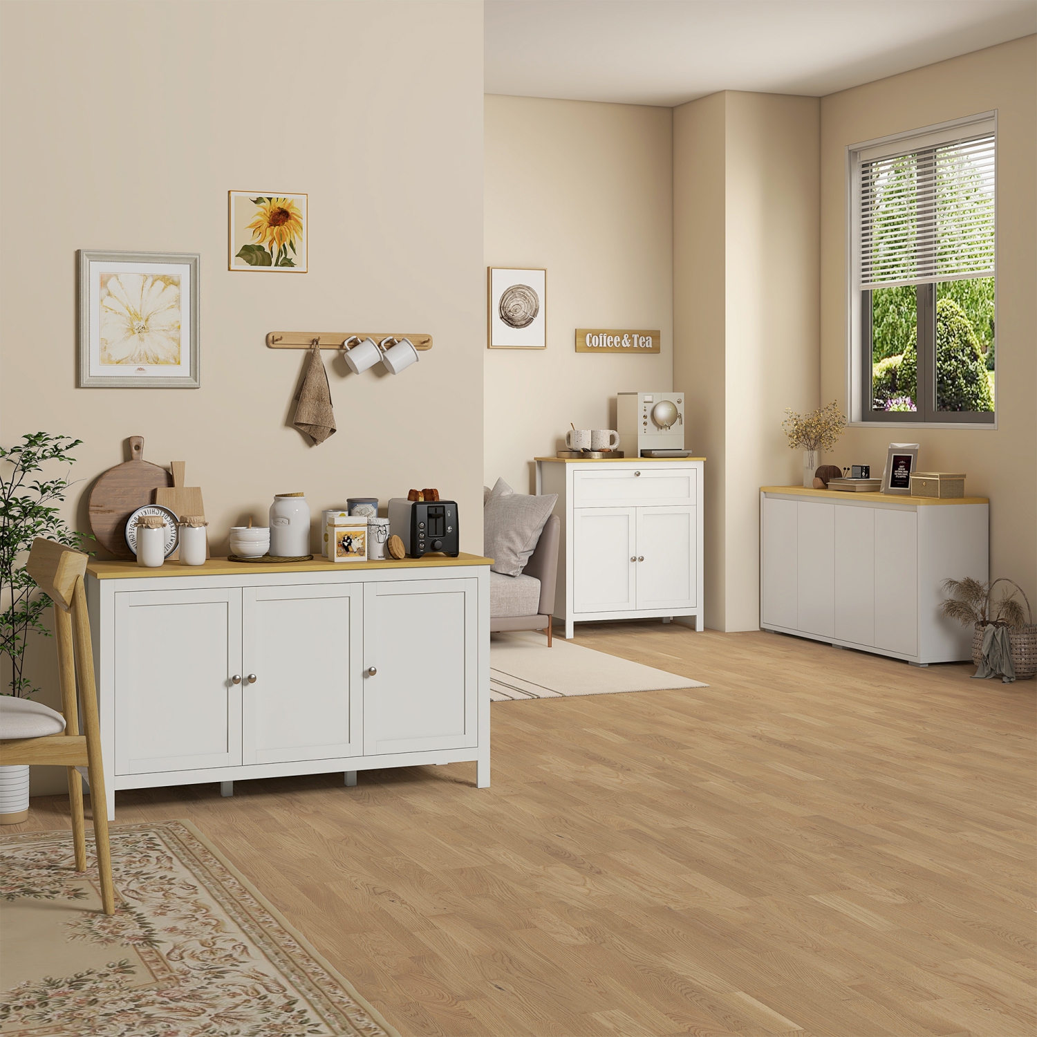 HOMCOM – Armoire de rangement, buffet avec tiroir, armoire à deux portes et tablette réglable, blanc