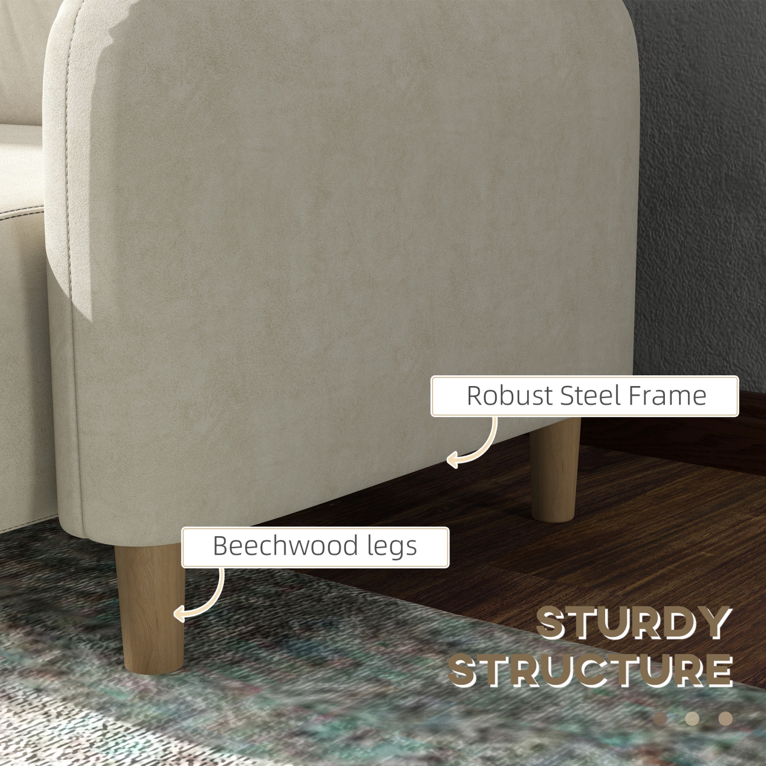 HOMCOM 58" Loveseat Sofa for Bedroom, Modern Love Seats Furniture, Upholstered 2 Seater Couch with 2 Tufted Back Cushion, Steel Frame and Beech Wood