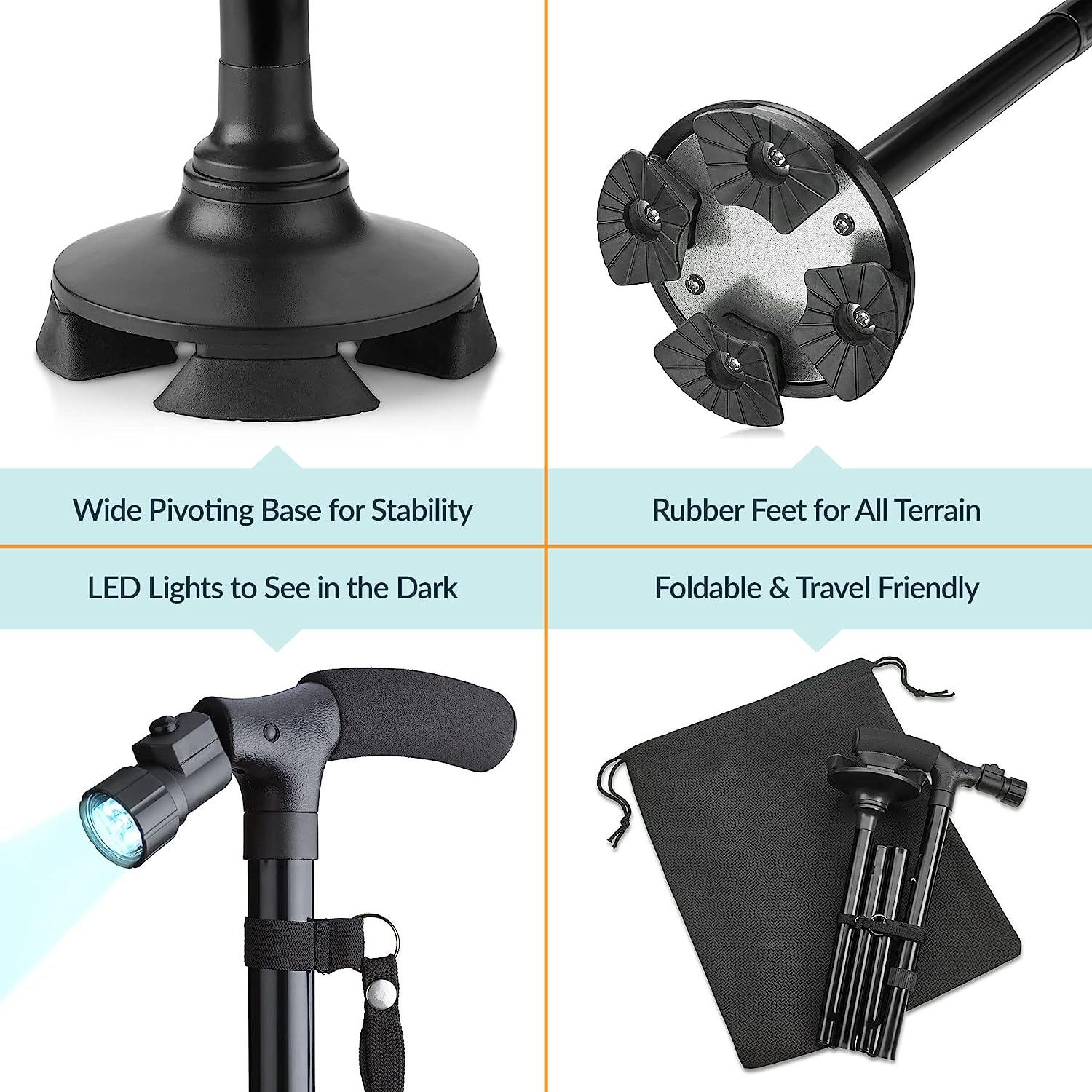 Walking Cane with Led Light - Adjustable 37 Inch Folding Canes and Walking Sticks, Collapsible Daily Mobility Canes with Rubber Feet&nbsp;for Men and