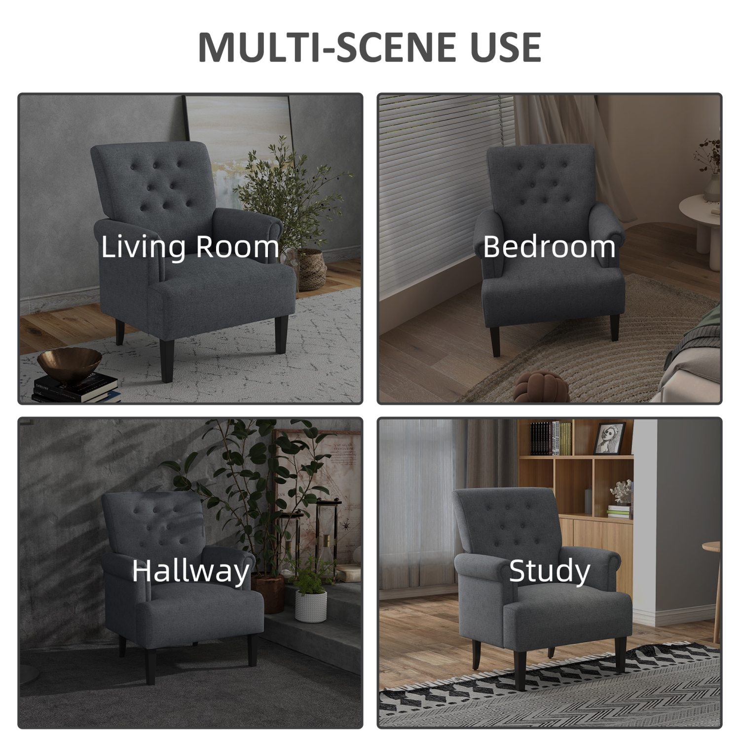 Fauteuil d'appoint en tissu HOMCOM, fauteuil capitonné, fauteuil de salon moderne rembourré avec pattes en bois, accoudoirs arrondis, rembourrage