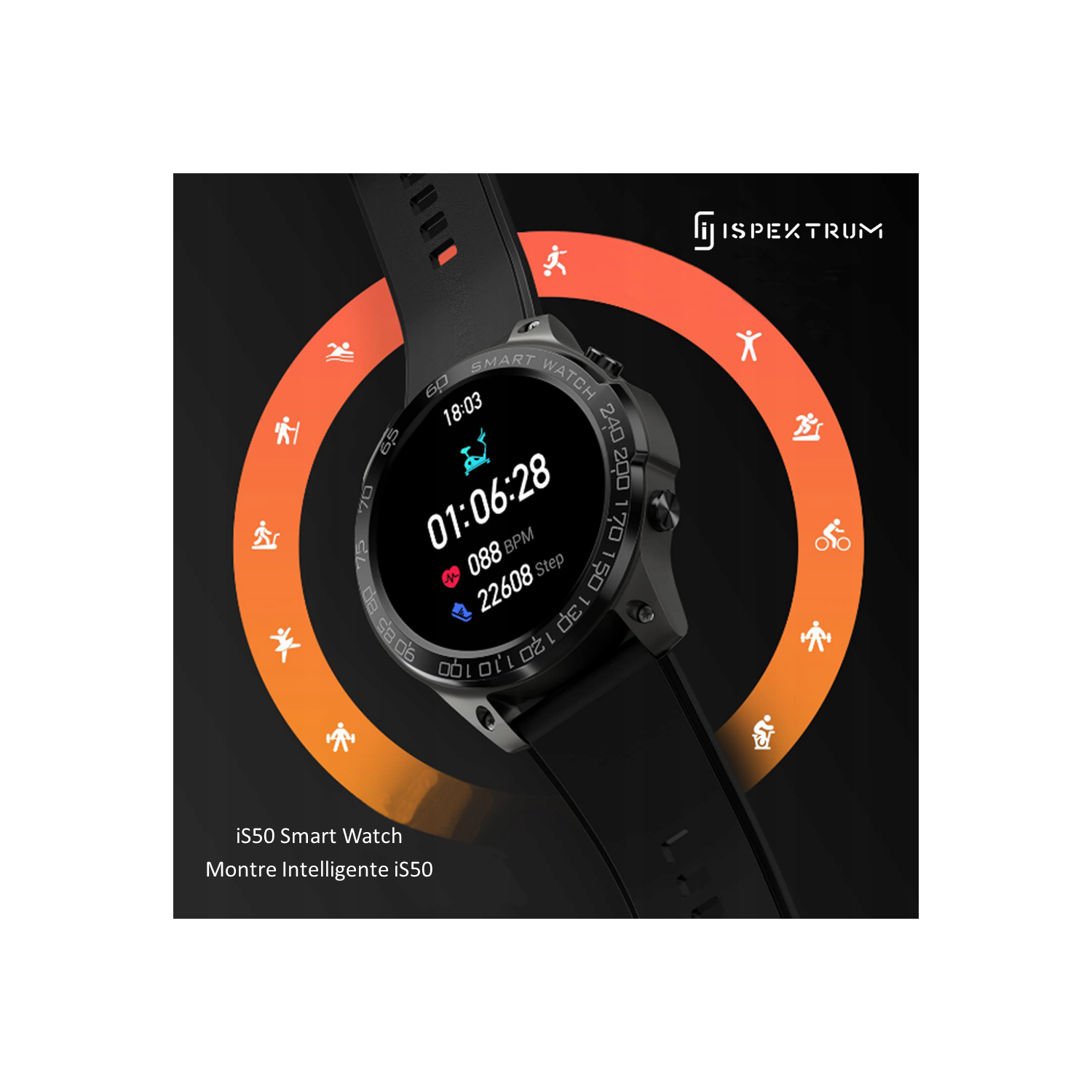 ISPEKTRUM iS50 Smart Watch 1.43" HD AMOELD Screen Bluetooth Calls & Text Waterproof Multiple Sports & Fitness Tracker Heart Rate & BP Monitor works