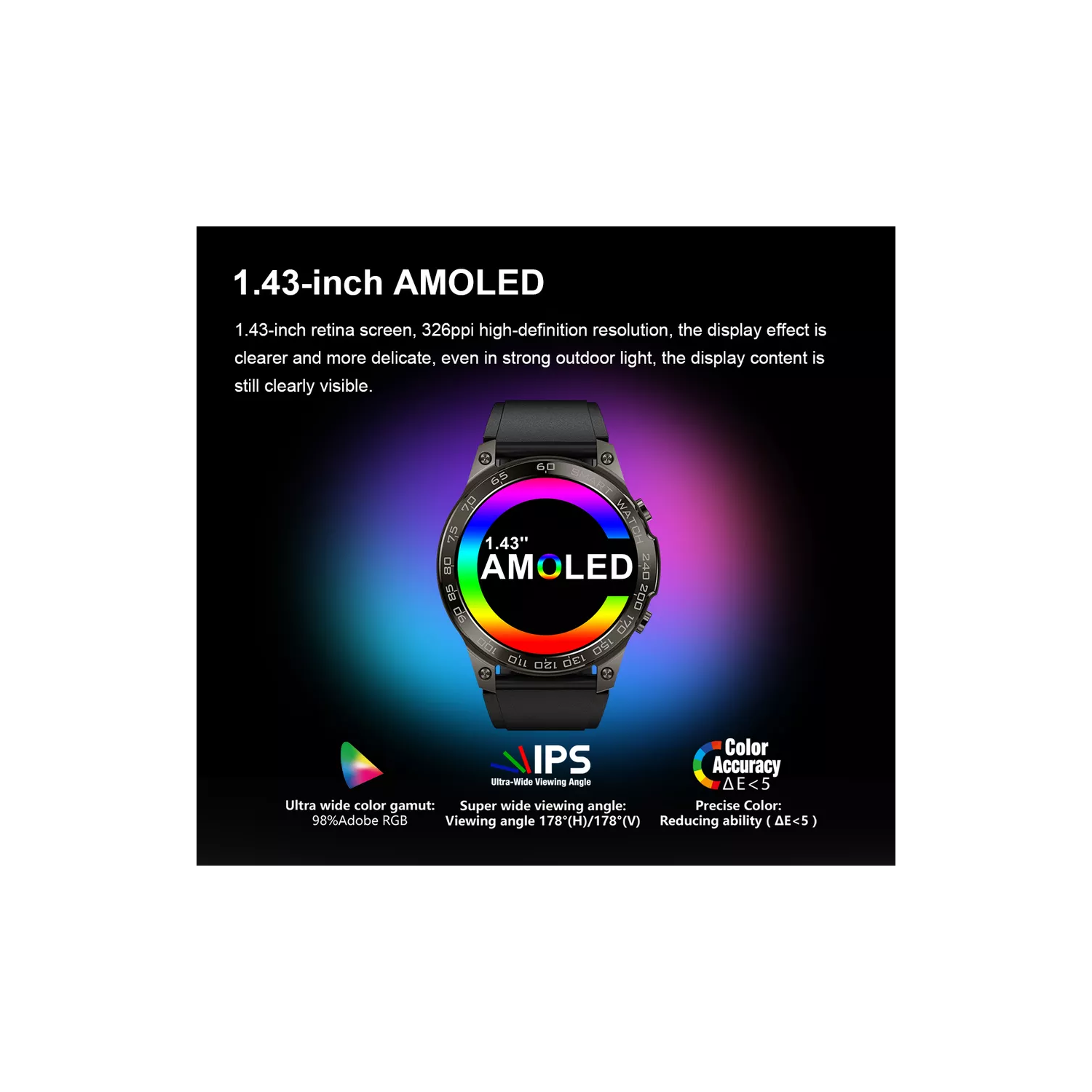 ISPEKTRUM iS50 Smart Watch 1.43" HD AMOELD Screen Bluetooth Calls & Text Waterproof Multiple Sports & Fitness Tracker Heart Rate & BP Monitor works