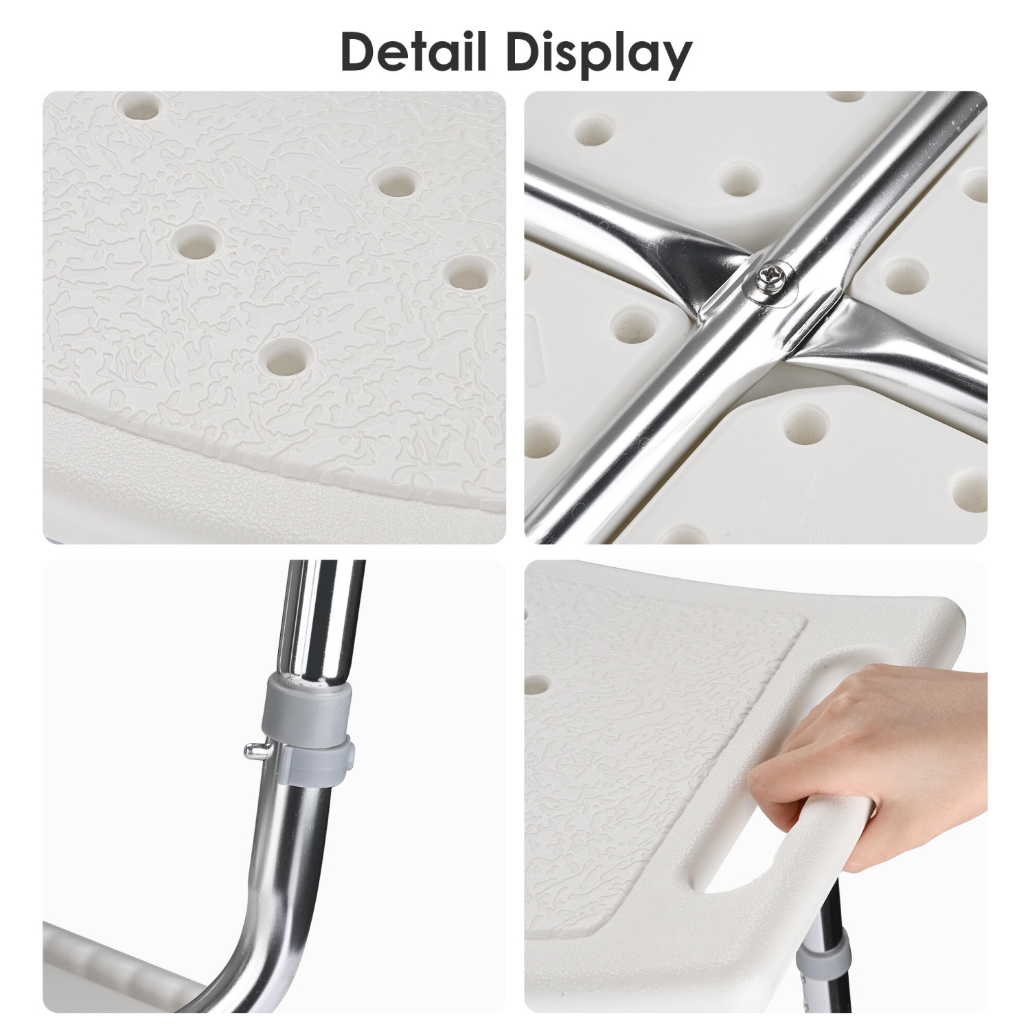 Adjustable Shower Chair with Non-Slip Seat and Feet, Bath Chair Bathtub Stool Seat with Aluminum Legs, Support to 220.5lbs