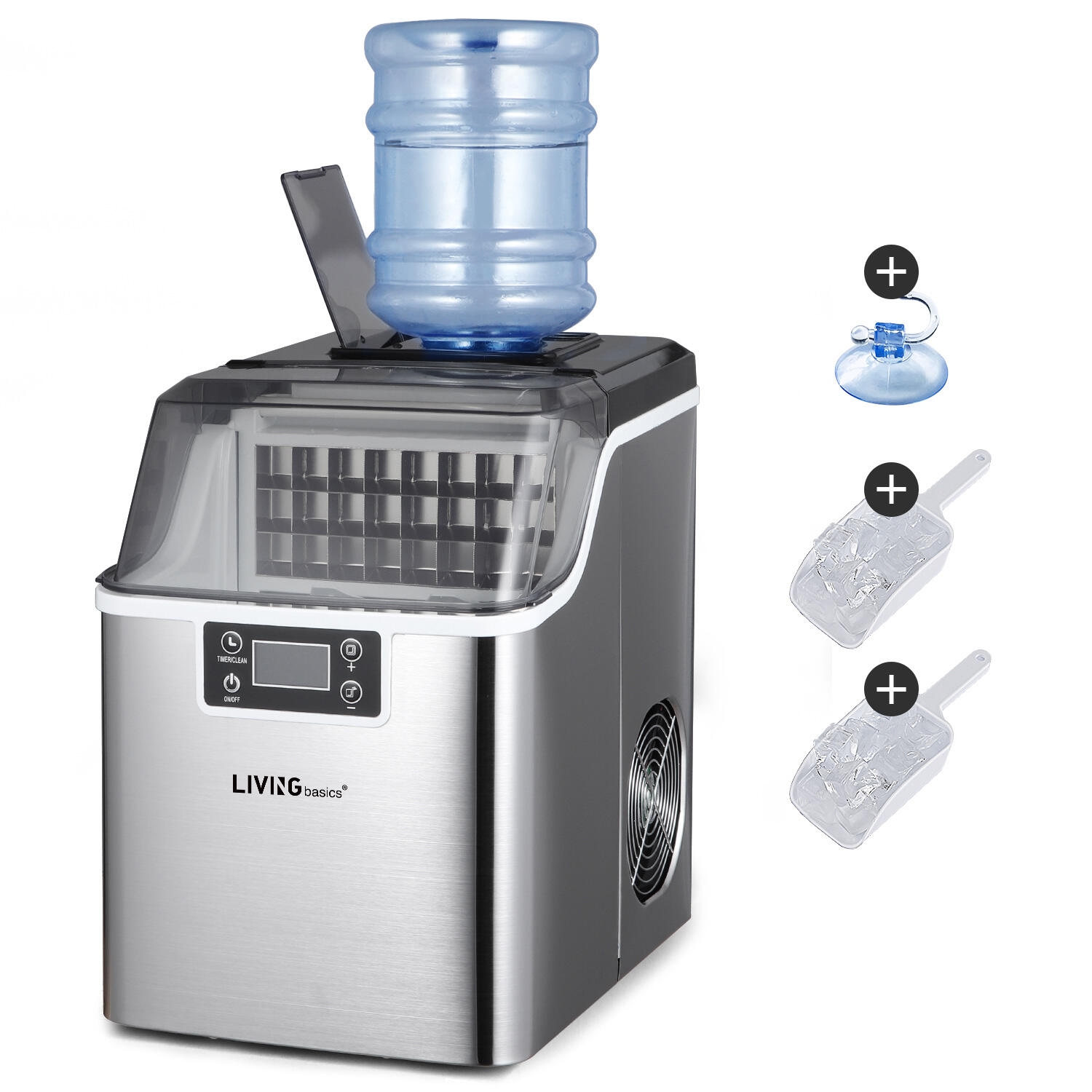 3.2L Countertop Ice Maker, 40LBS/24H Protable Stainless Steel Ice Machine, Adjustable Ice Cube Thickness and Self-Cleaning Function