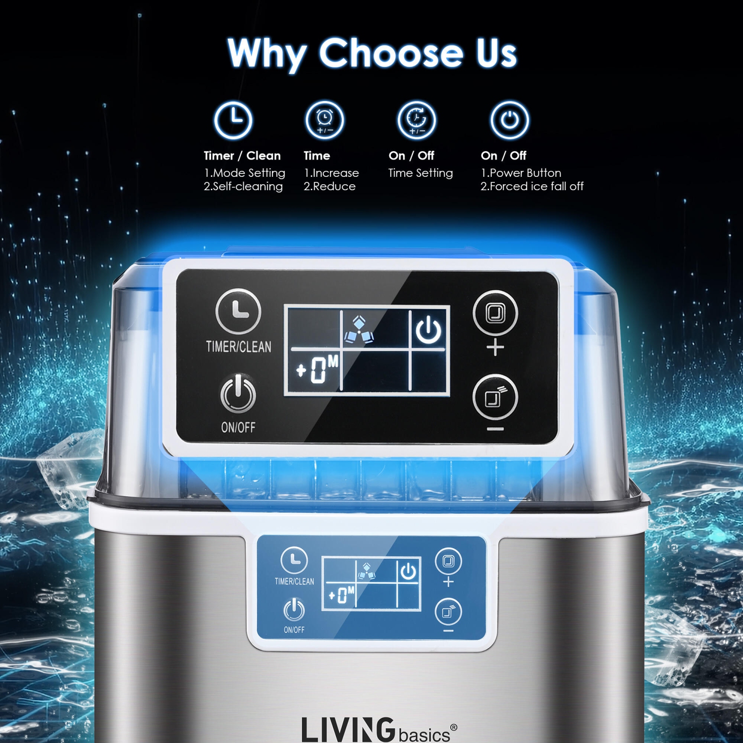 3.2L Countertop Ice Maker, 40LBS/24H Protable Stainless Steel Ice Machine, Adjustable Ice Cube Thickness and Self-Cleaning Function