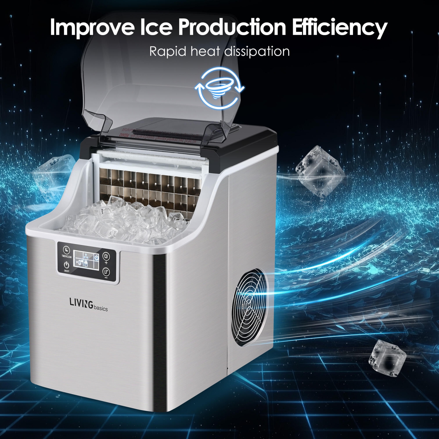 3.2L Countertop Ice Maker, 40LBS/24H Protable Stainless Steel Ice Machine, Adjustable Ice Cube Thickness and Self-Cleaning Function