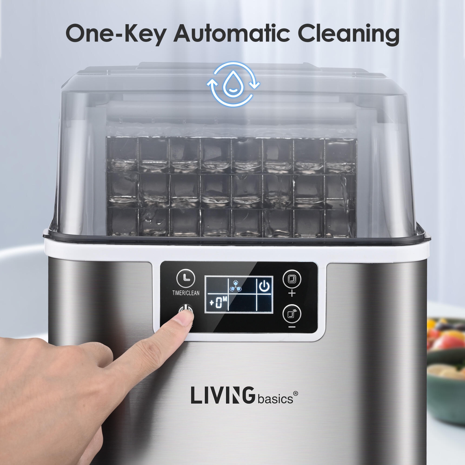 3.2L Countertop Ice Maker, 40LBS/24H Protable Stainless Steel Ice Machine, Adjustable Ice Cube Thickness and Self-Cleaning Function