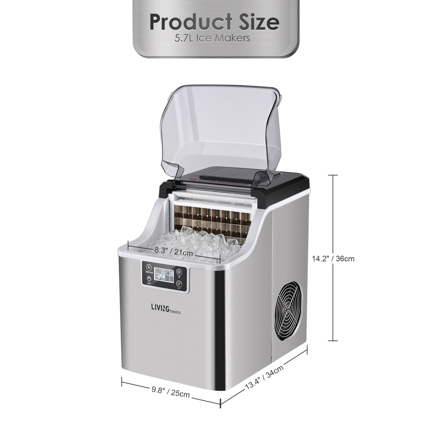 3.2L Countertop Ice Maker, 40LBS/24H Protable Stainless Steel Ice Machine, Adjustable Ice Cube Thickness and Self-Cleaning Function