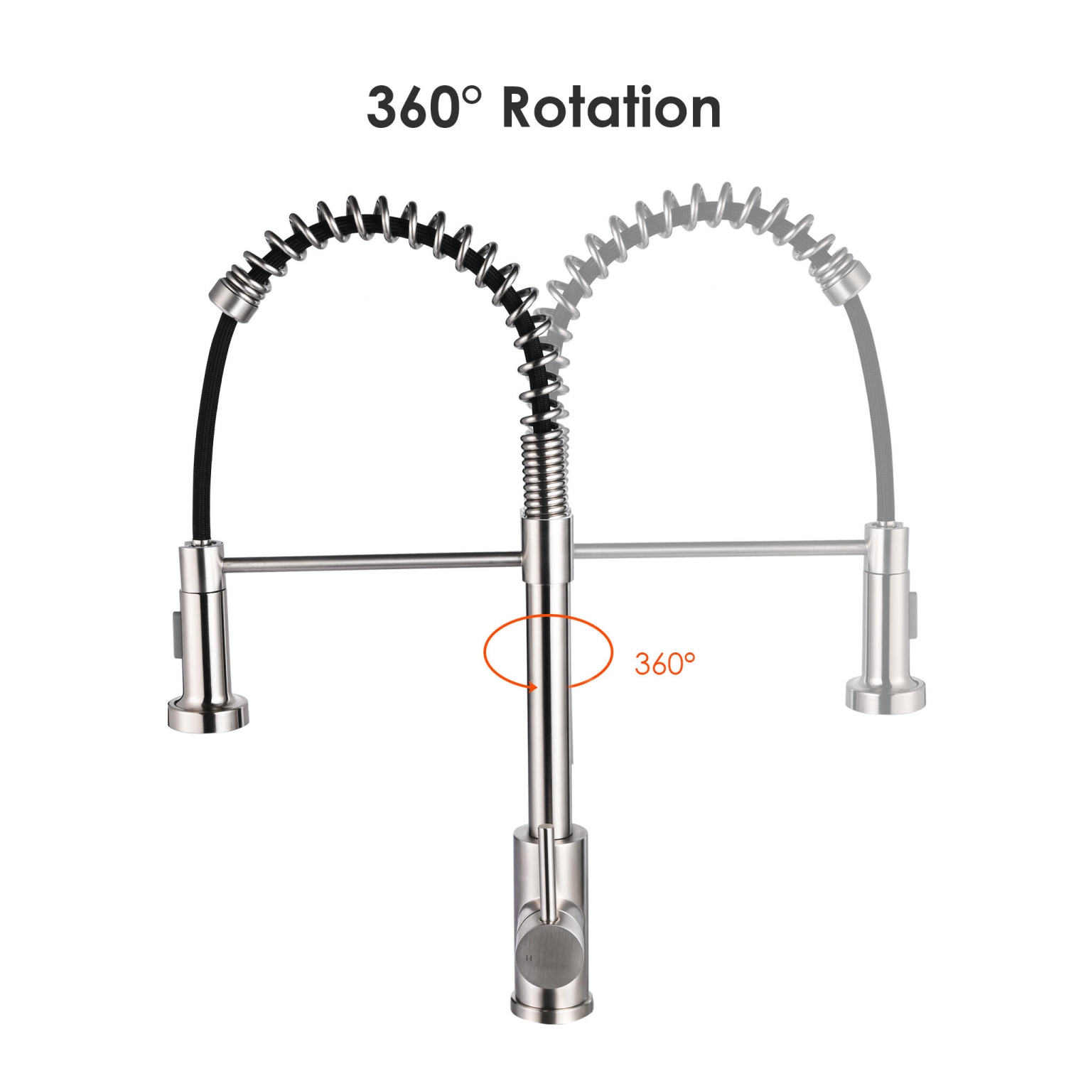304 Stainless Steel Single-Handle Pull-Down Spring Sprayer Kitchen Sink Faucet, 360 Degree Rotation - LIVINGbasics®