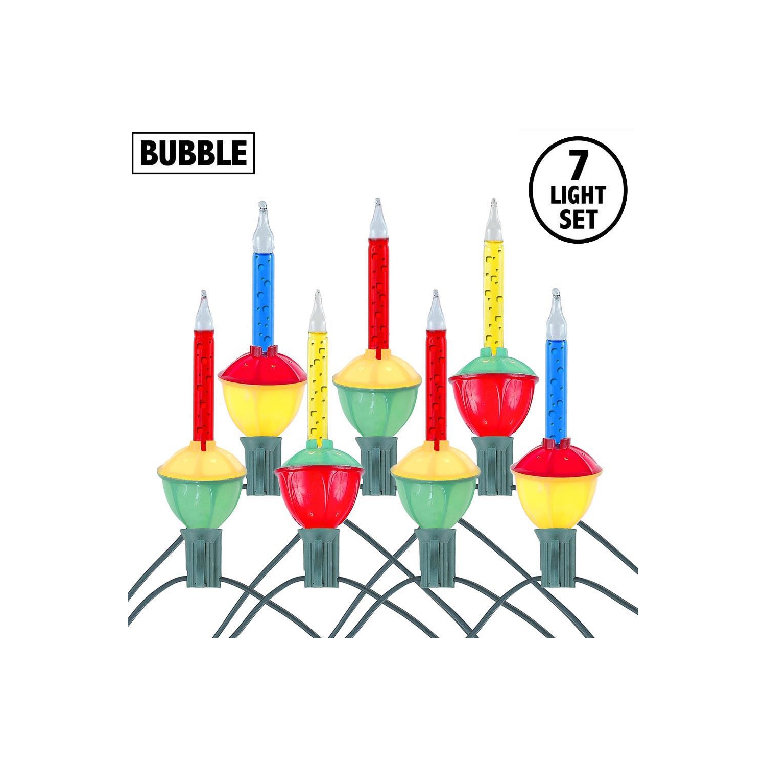 Jeu de lumières à bulles traditionnelles de fantaisie, 6 pi 7 ampoules liquide rouge/jaune avec bases multicolores, 5 W E12/C7 pour arbres de Noël